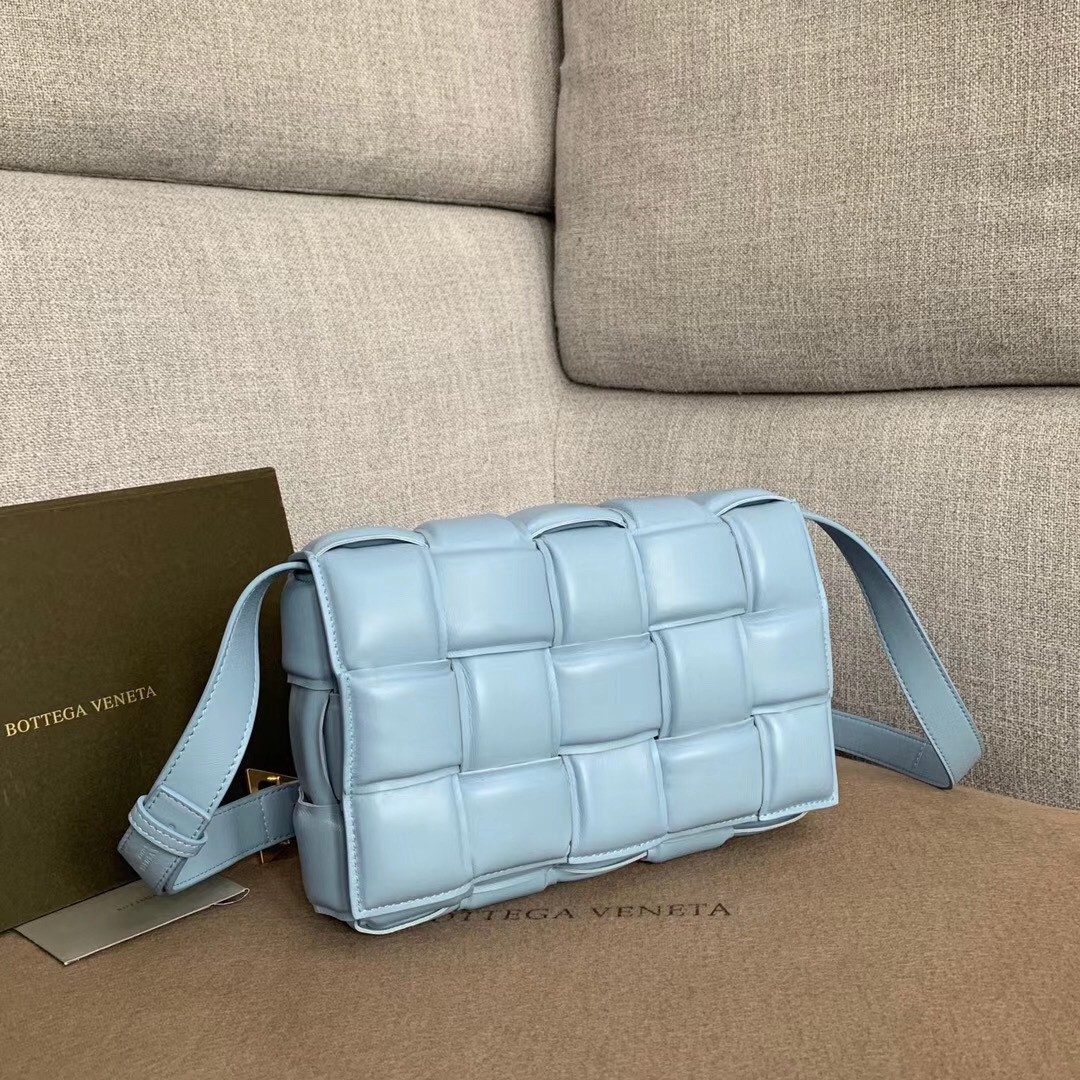 bo*te*ga Ve*ne*ta padded cassette bag in ice calfskin