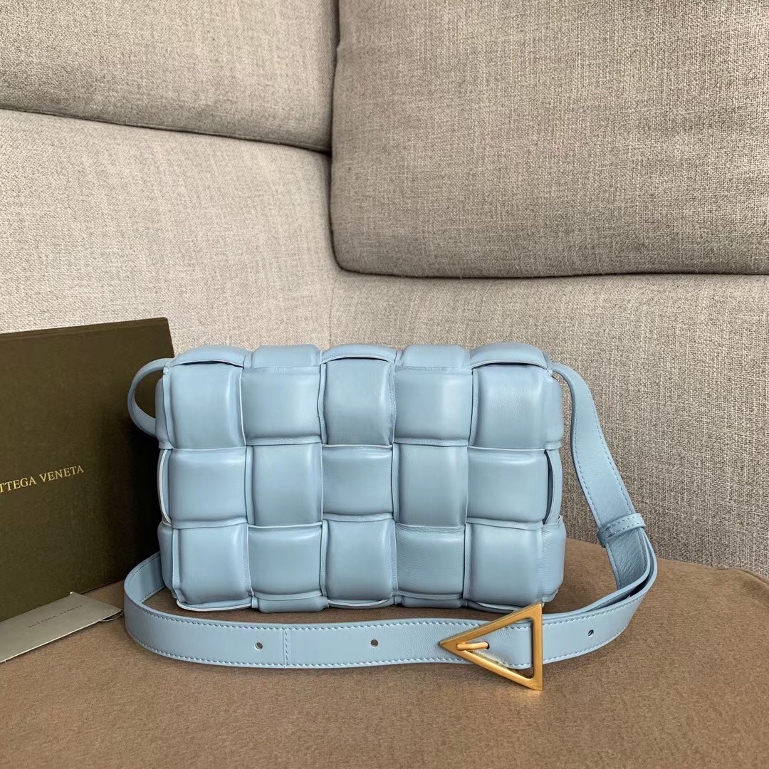 bo*te*ga Ve*ne*ta padded cassette bag in ice calfskin