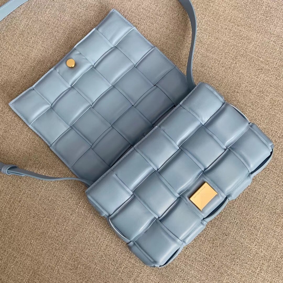 bo*te*ga Ve*ne*ta padded cassette bag in ice calfskin