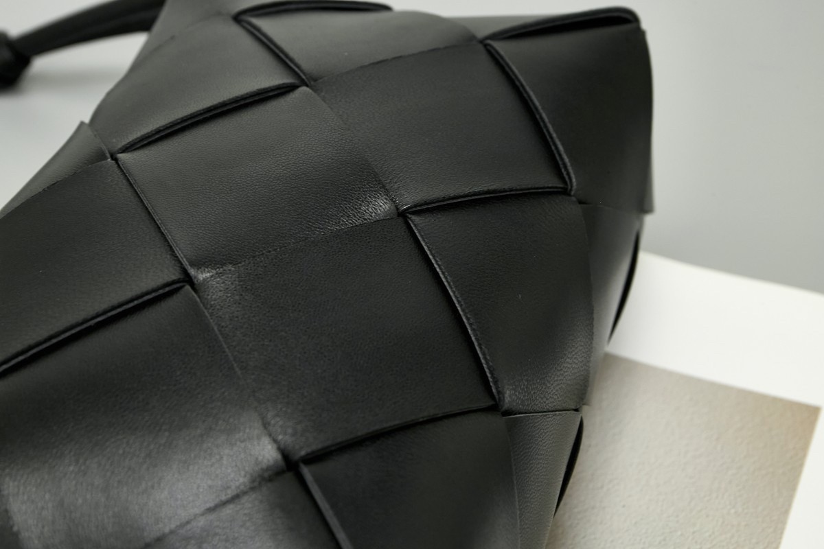 bo*te*ga Ve*ne*ta small cassette camera bag in black lambskin