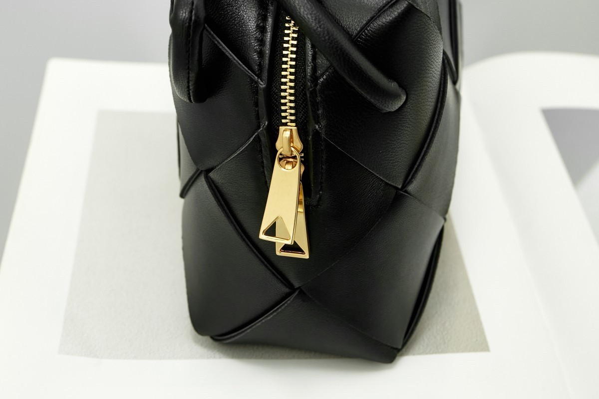 bo*te*ga Ve*ne*ta small cassette camera bag in black lambskin