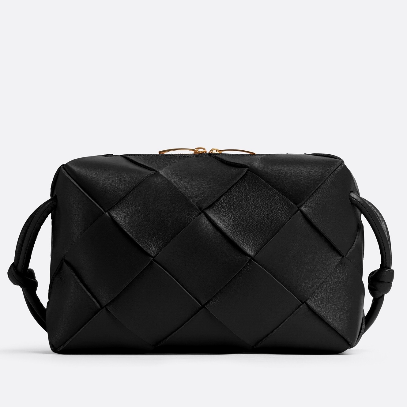 bo*te*ga Ve*ne*ta small cassette camera bag in black lambskin