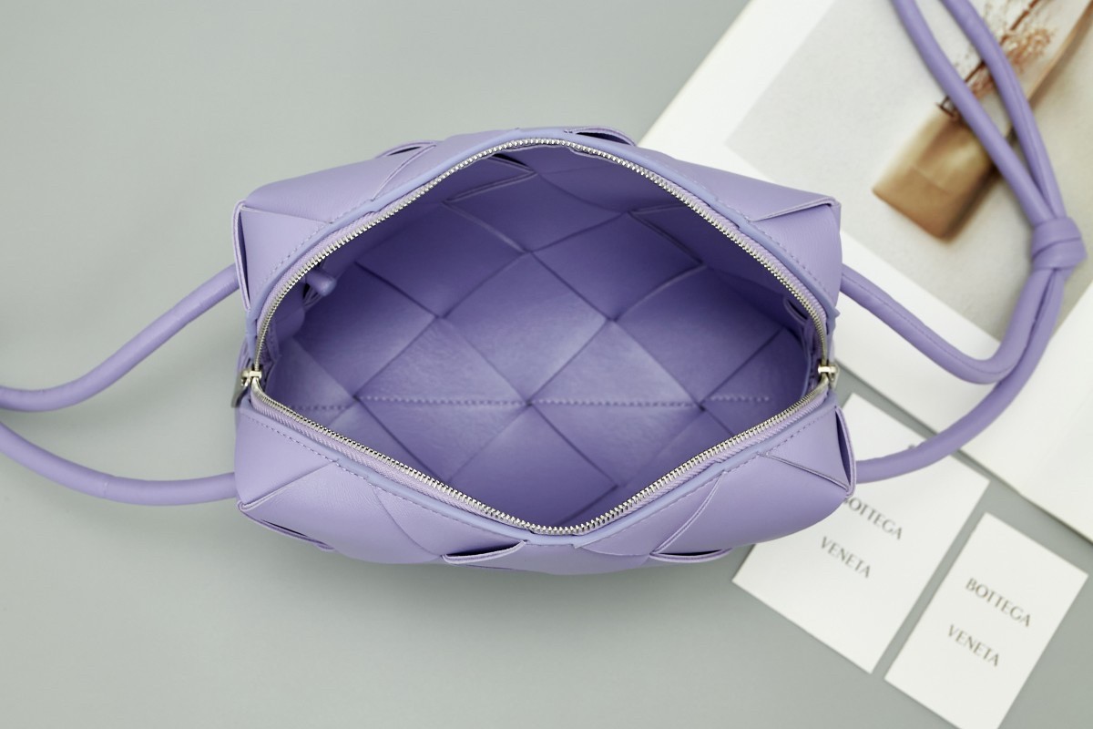 bo*te*ga Ve*ne*ta small cassette camera bag in wisteria lambskin
