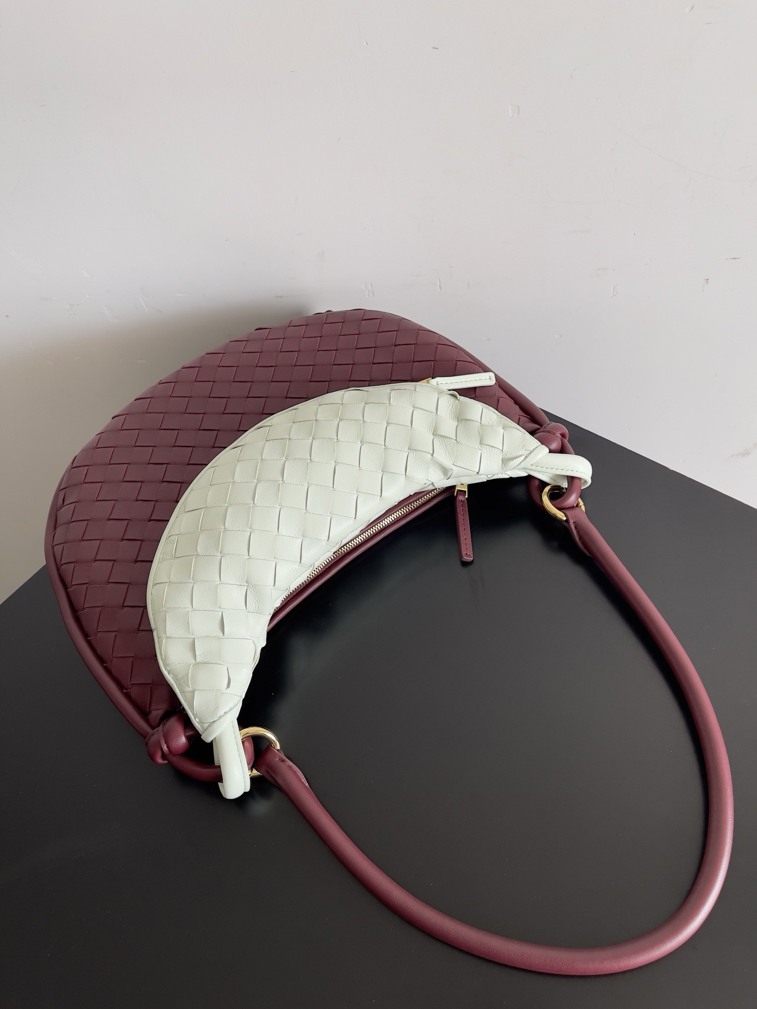 bo*te*ga Ve*ne*ta gemelli medium bag in barolo/glacier intrecciato lambskin