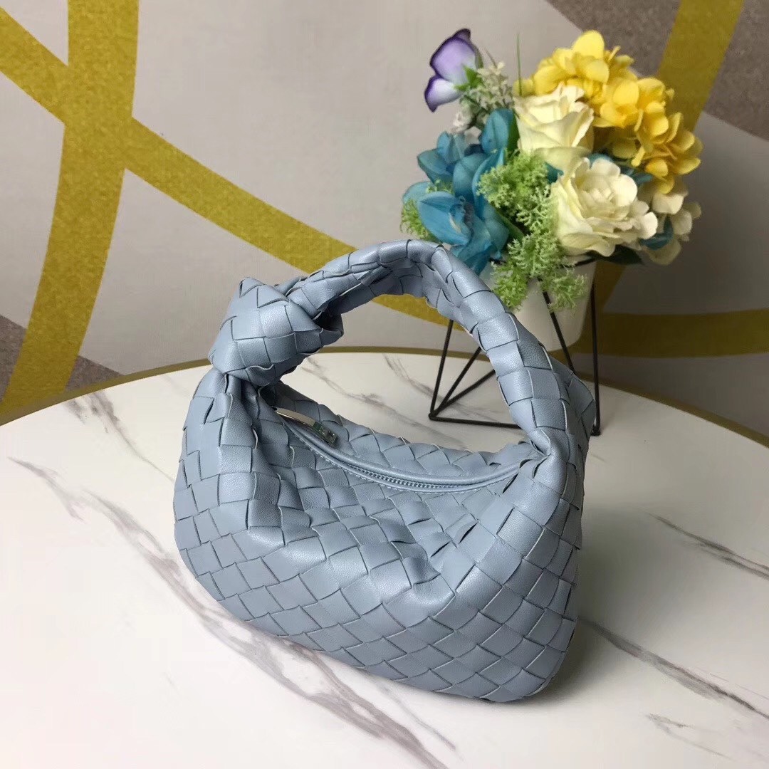 bo*te*ga Ve*ne*ta mini bv jodie bag in light blue woven leather