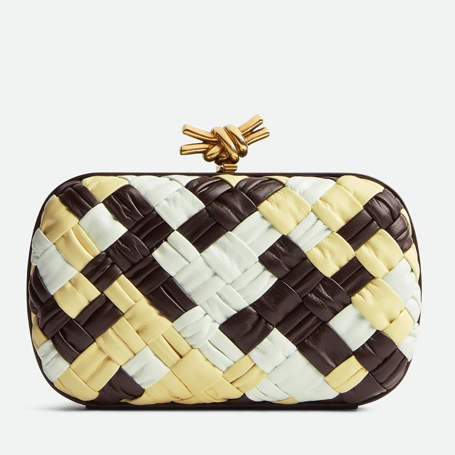 bo*te*ga Ve*ne*ta knot minaudiere clutch in multicolour intrecciato lambskin