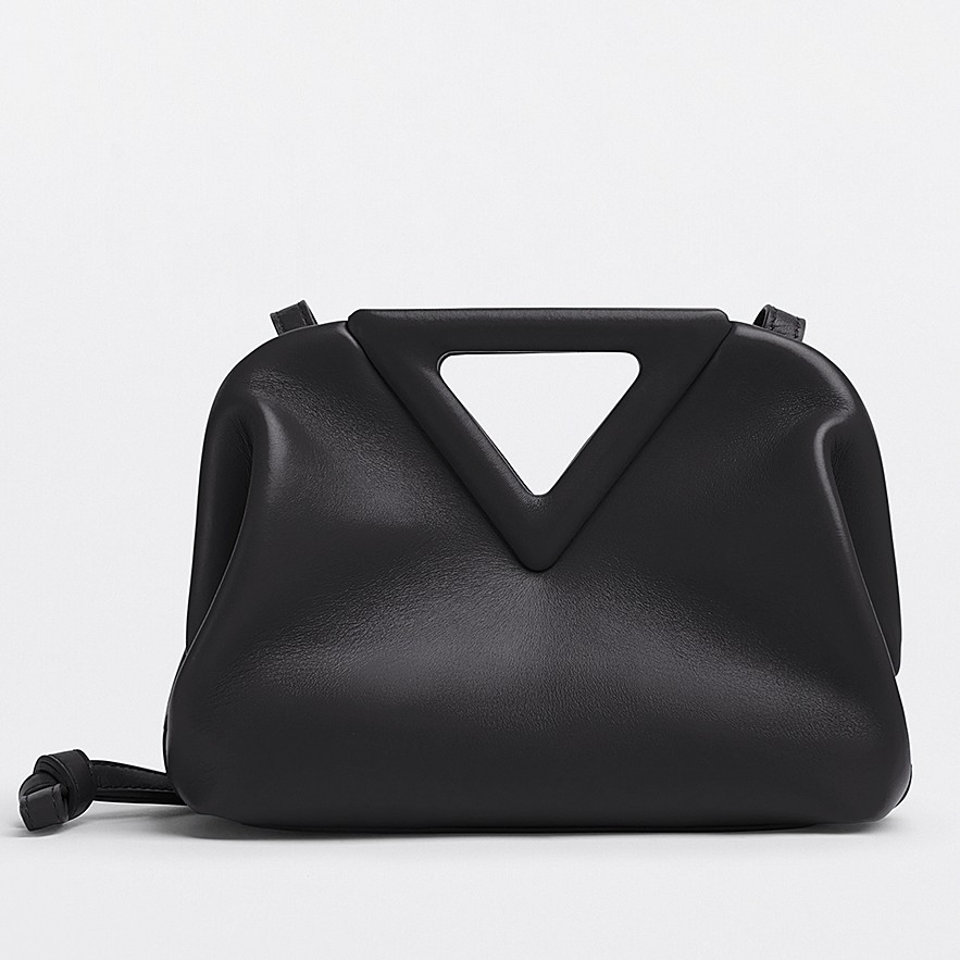 bo*te*ga Ve*ne*ta small point top handle bag in black leather