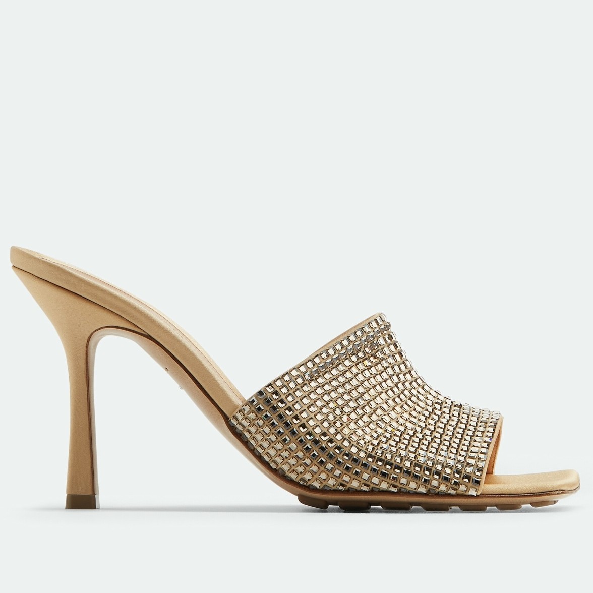 bo*te*ga Ve*ne*ta stretch mules 90mm in gold strass-embellished satin
