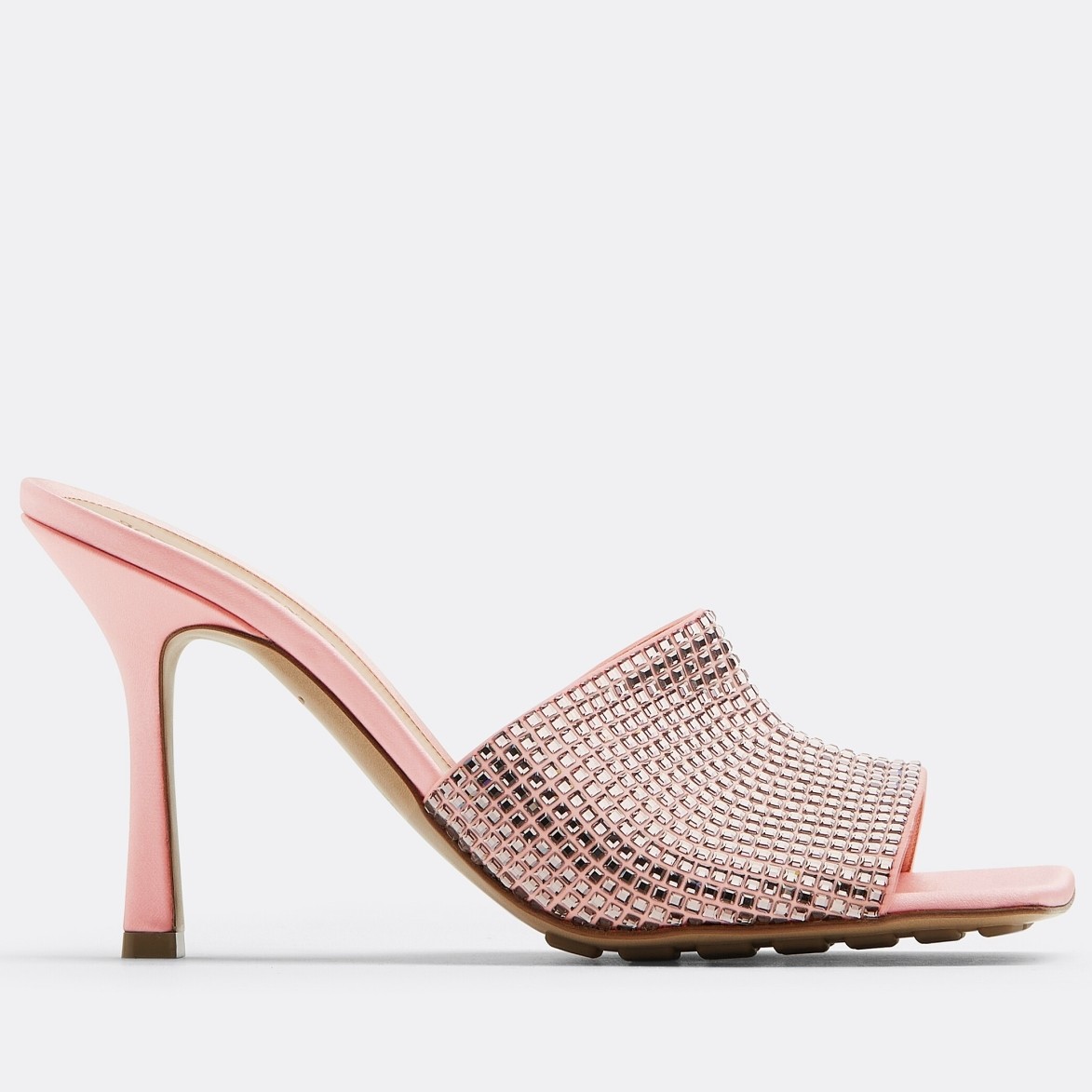 bo*te*ga Ve*ne*ta stretch mules 90mm in pink strass-embellished satin