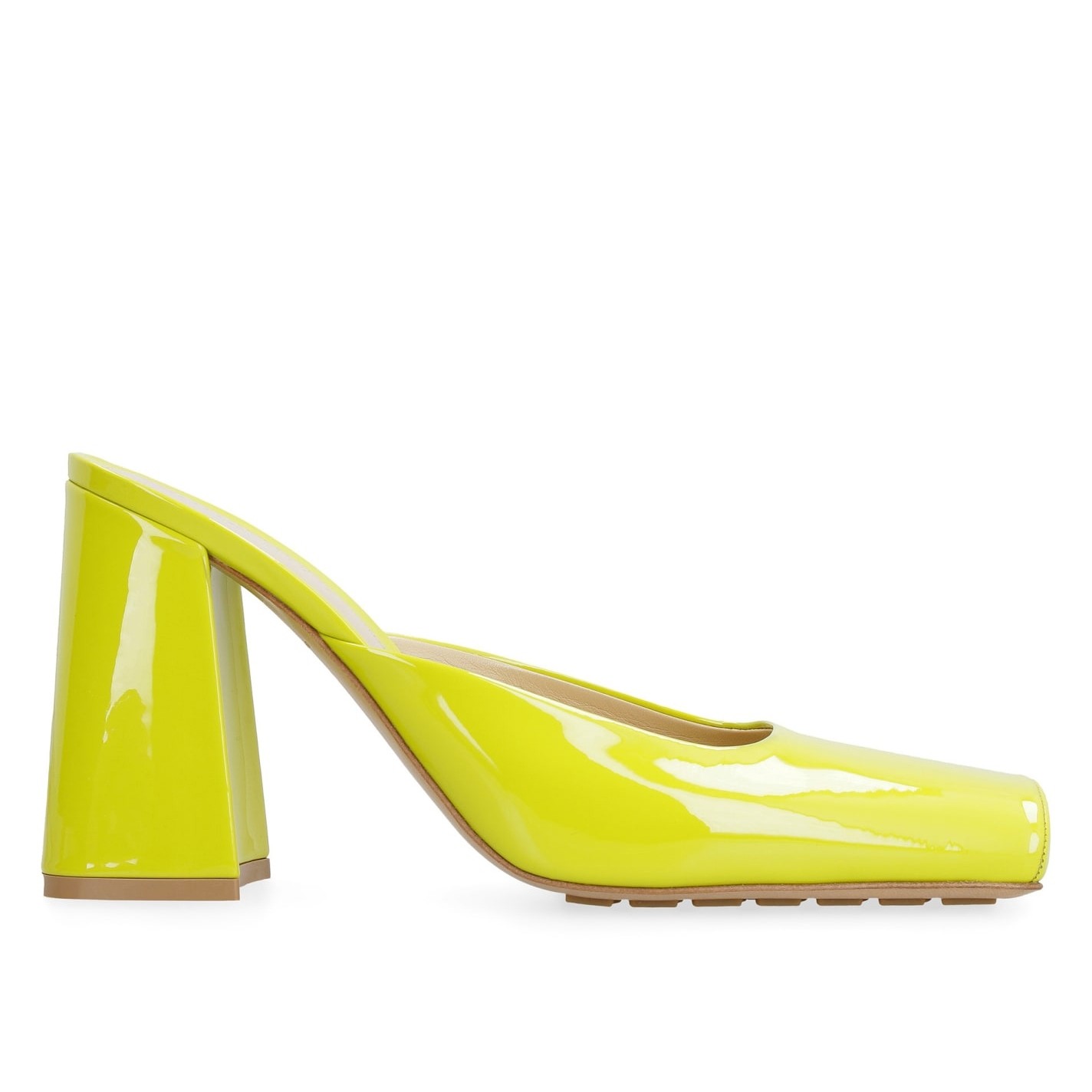 bo*te*ga Ve*ne*ta tower mules in yellow patent calfskin