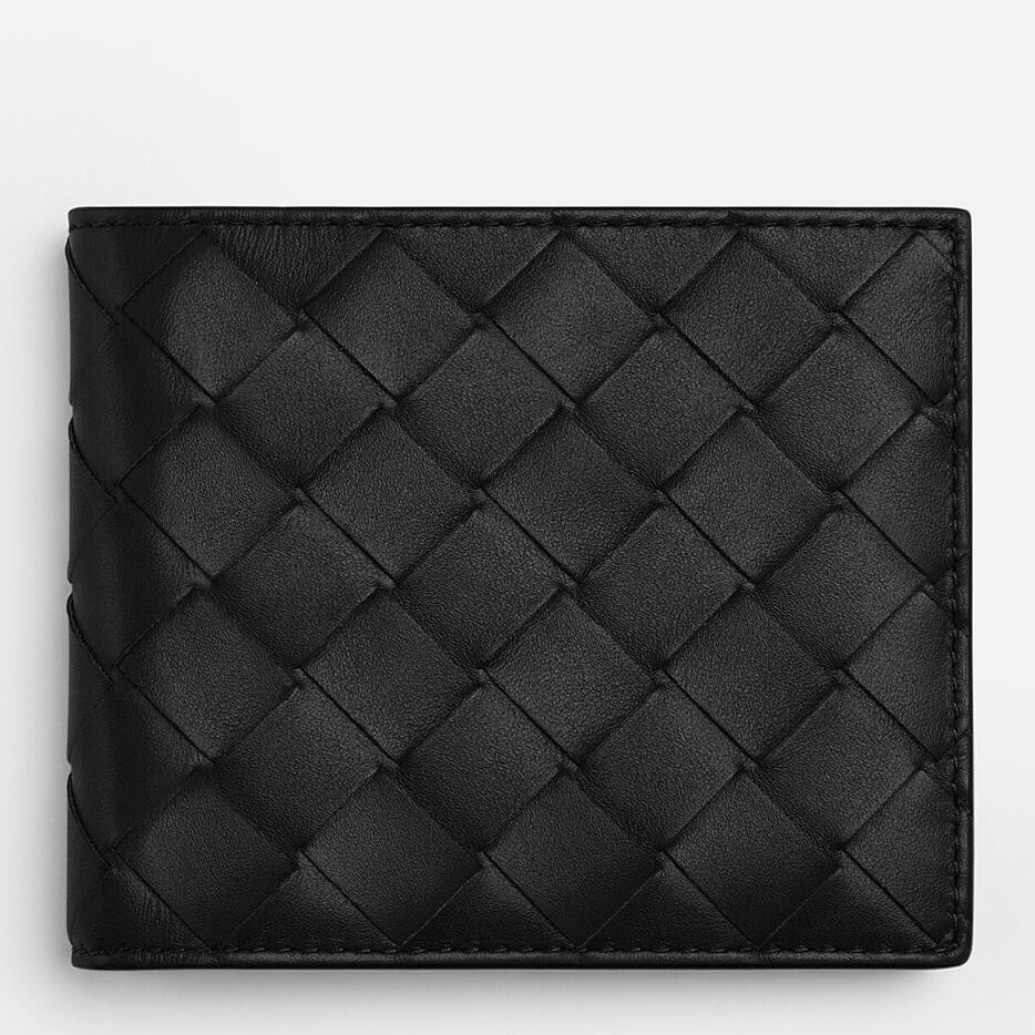 bo*te*ga Ve*ne*ta bi-fold wallet in black intrecciato calfskin