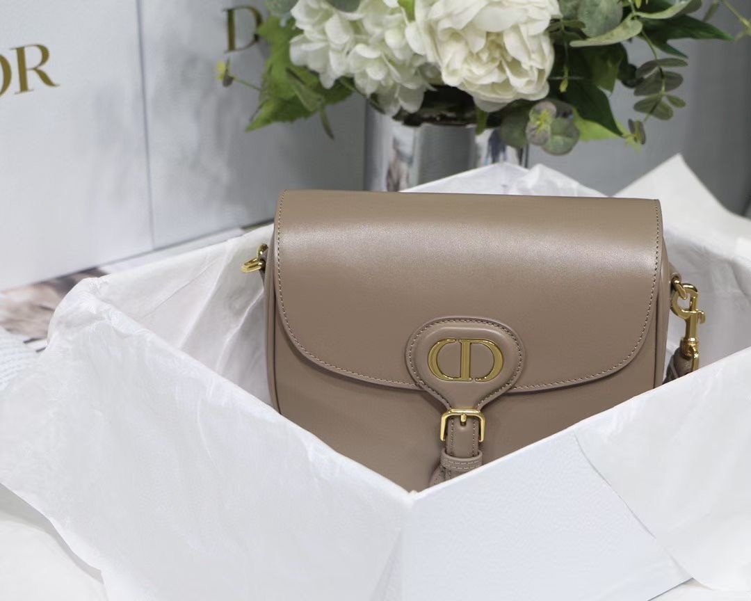 D*or medium bobby bag in warm taupe calfskin