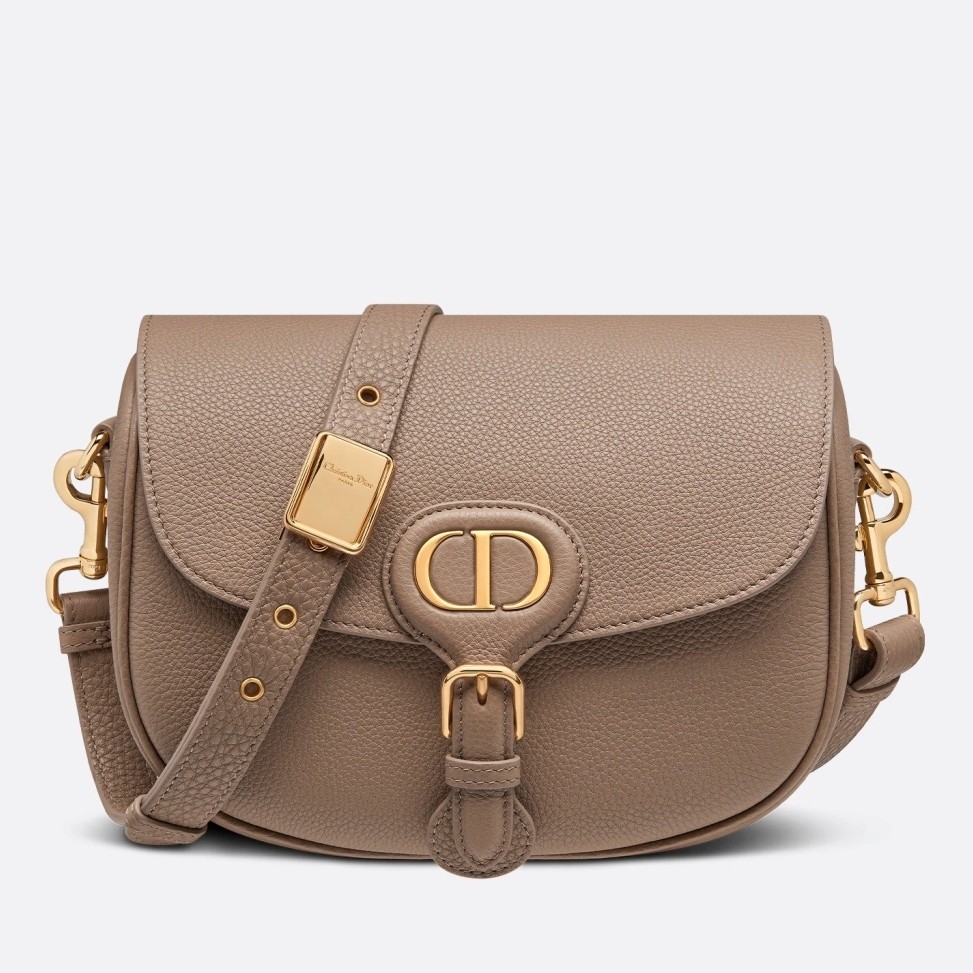 D*or medium bobby bag in warm taupe grained calfskin