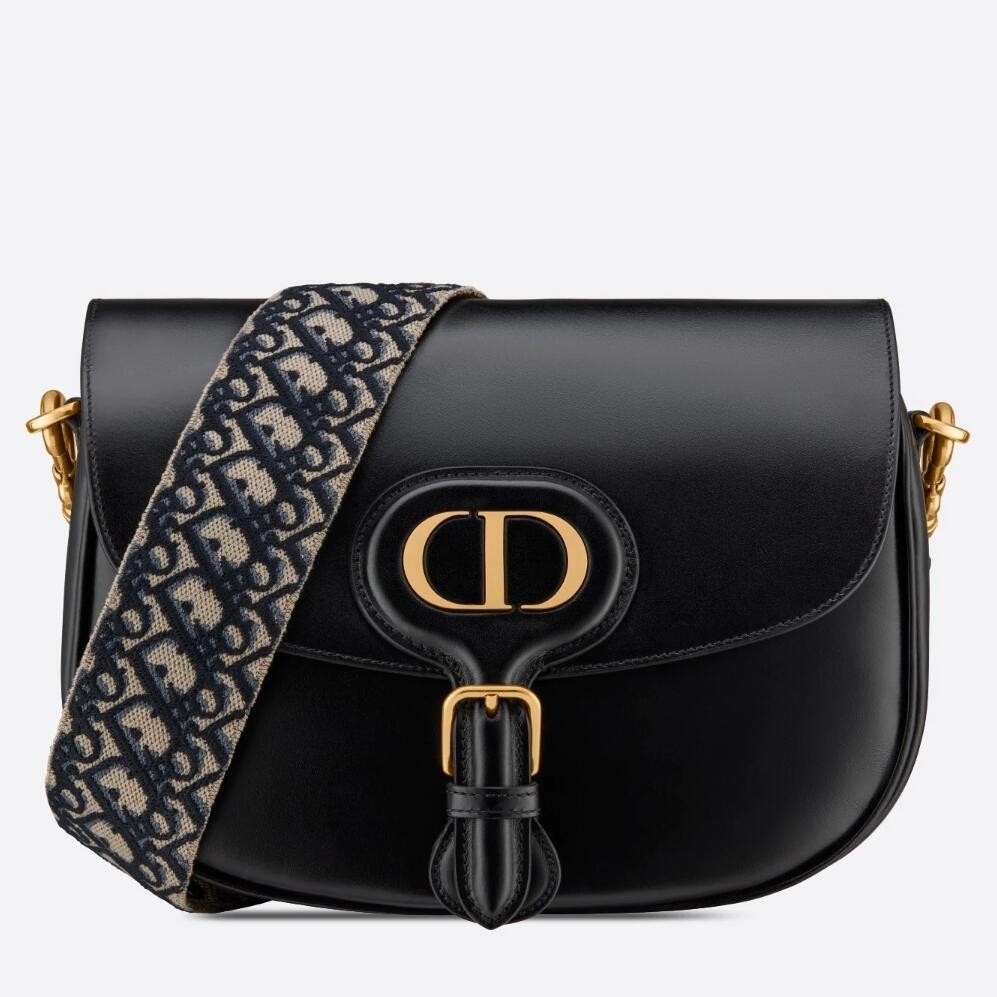 D*or large bobby bag in black calfskin