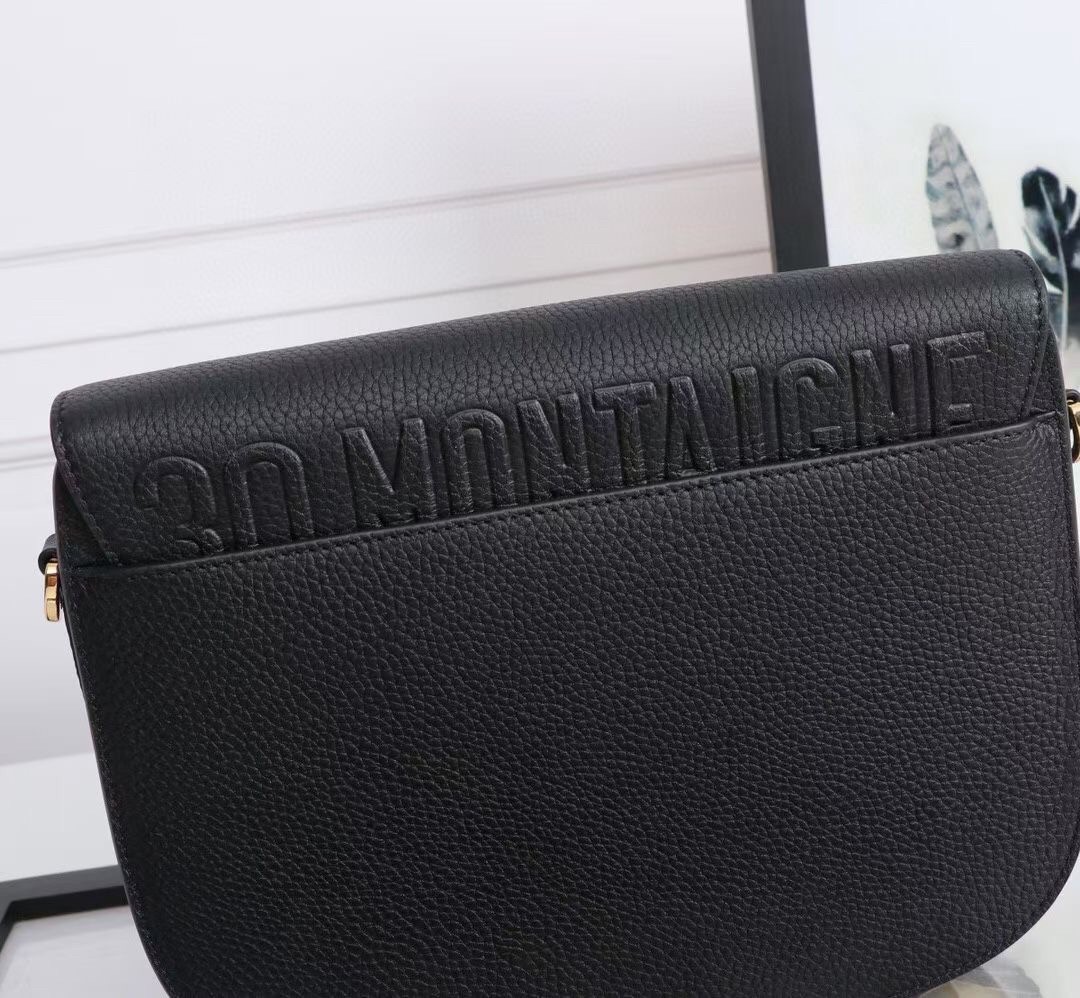 D*or large bobby bag in black grained calfskin