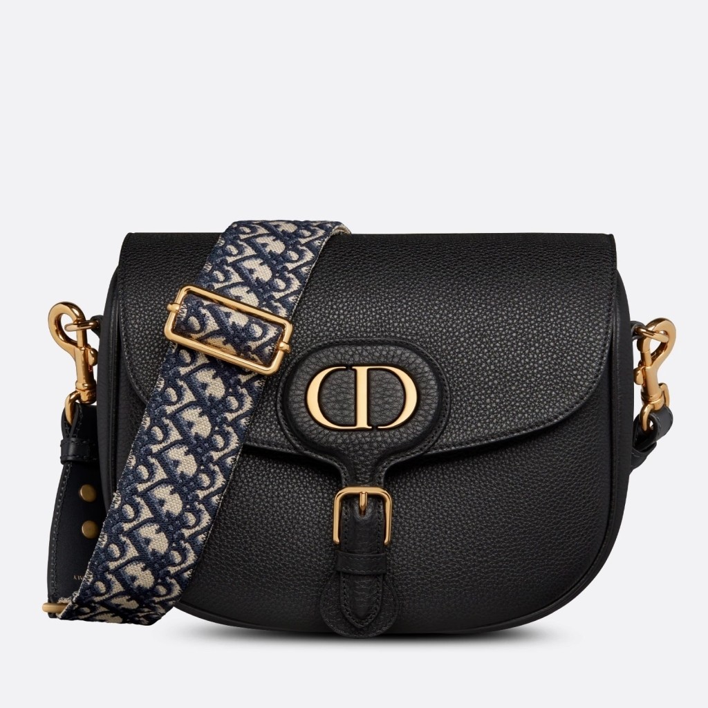 D*or large bobby bag in black grained calfskin