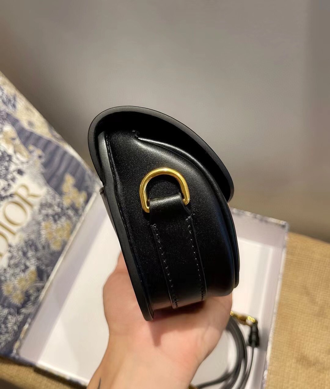 D*or bobby east-west bag in black box calfskin