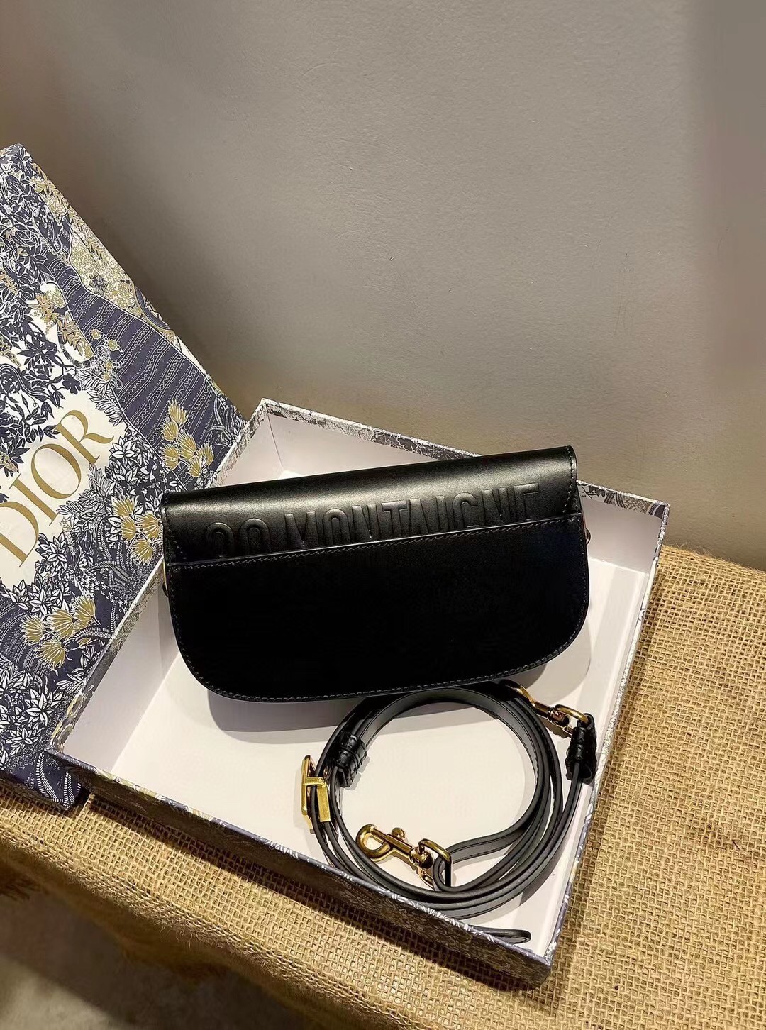 D*or bobby east-west bag in black box calfskin