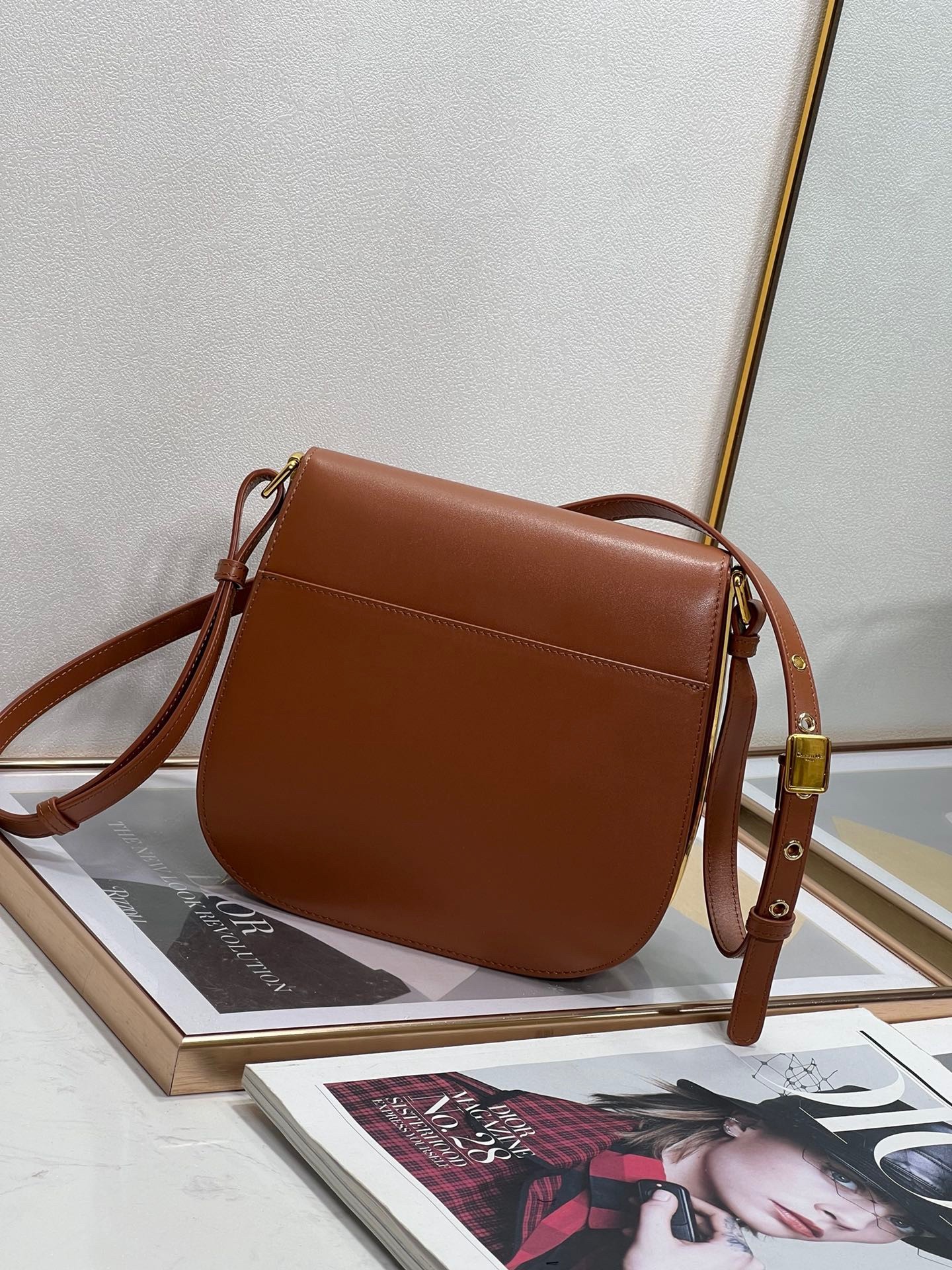 D*or bobby frame bag in brown box calfskin