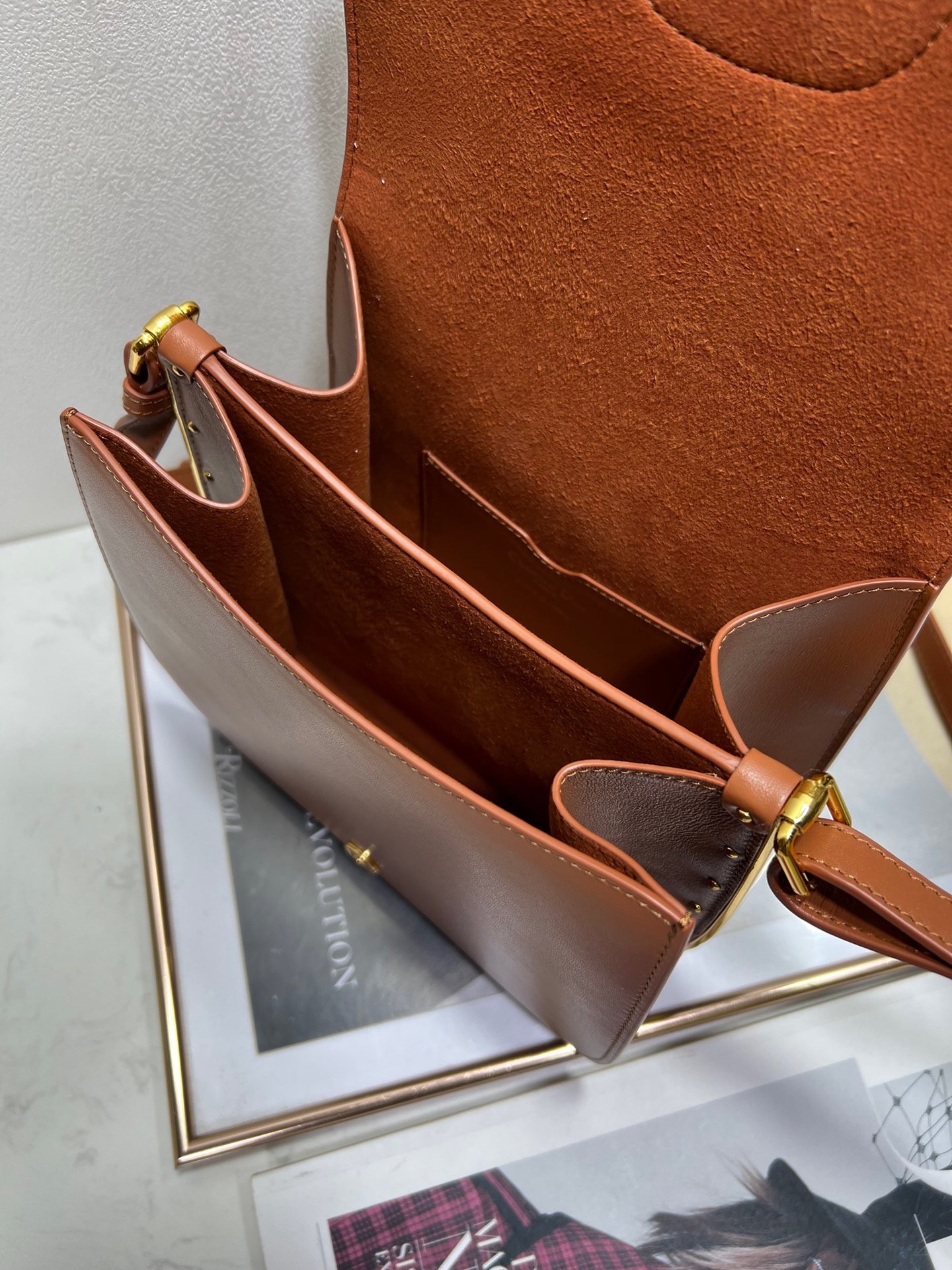 D*or bobby frame bag in brown box calfskin