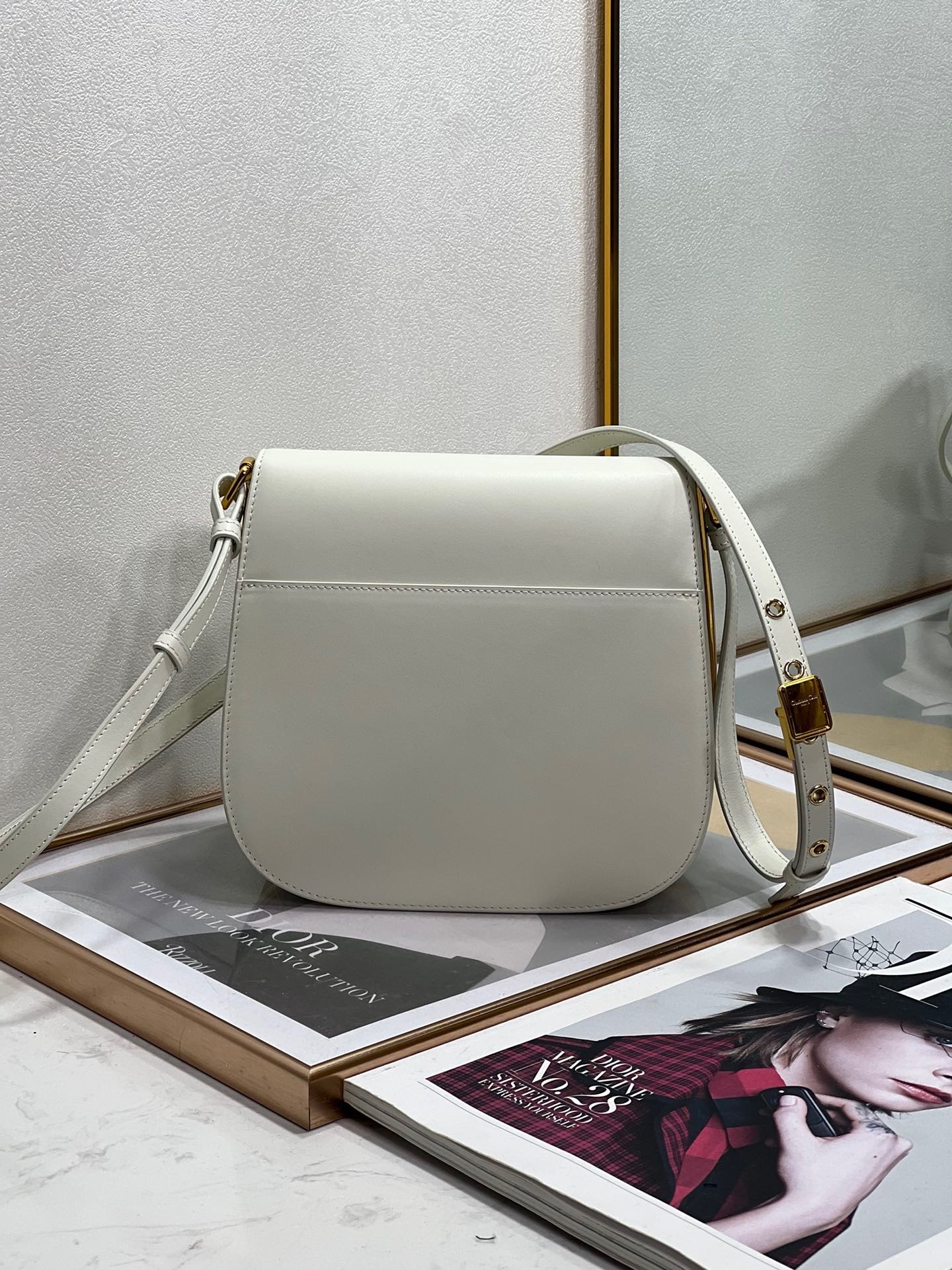 D*or bobby frame bag in white box calfskin