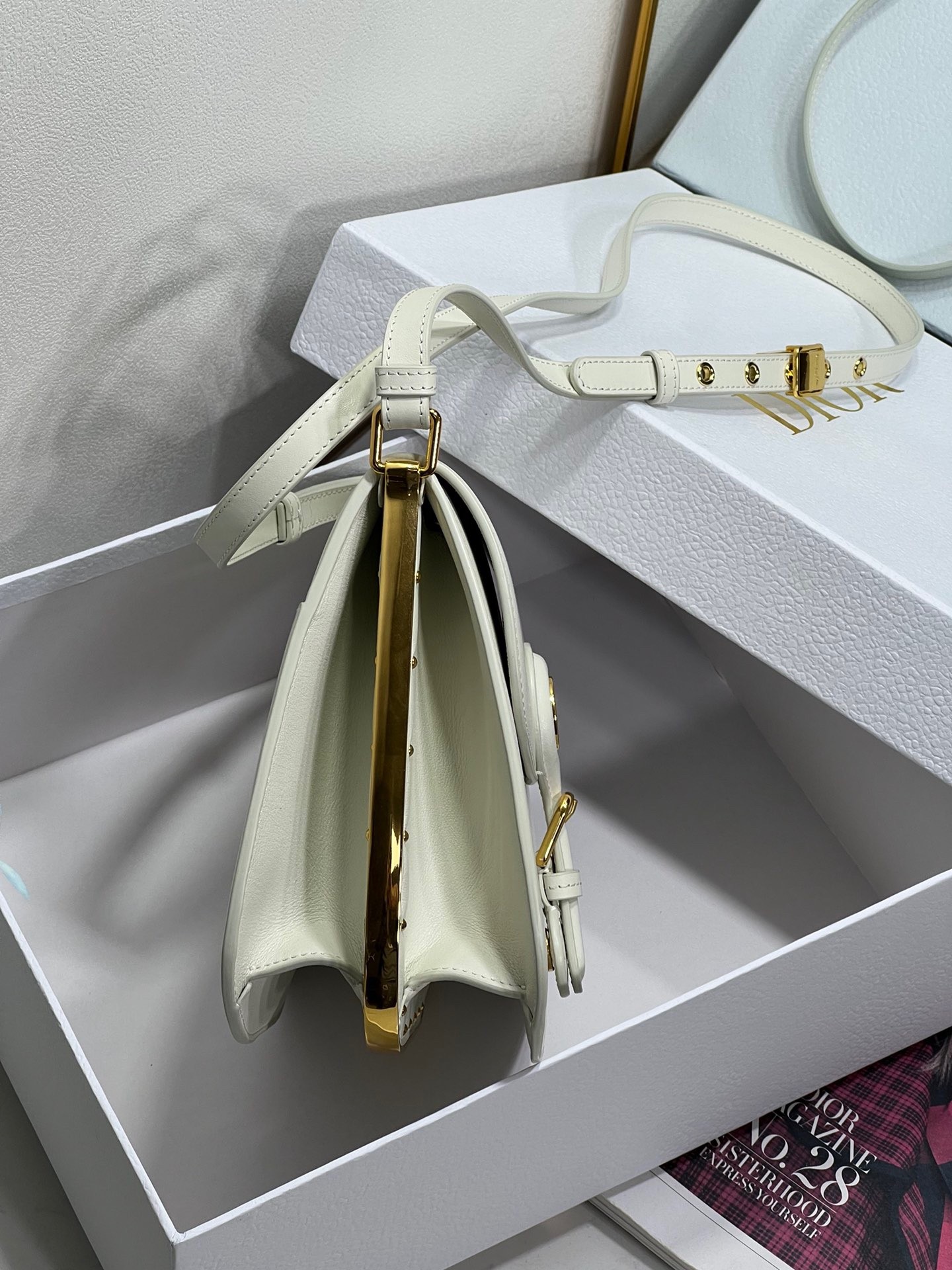 D*or bobby frame bag in white box calfskin