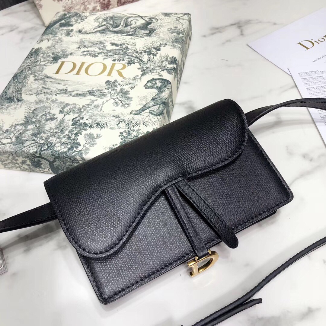 D*or black calfskin saddle belt bag