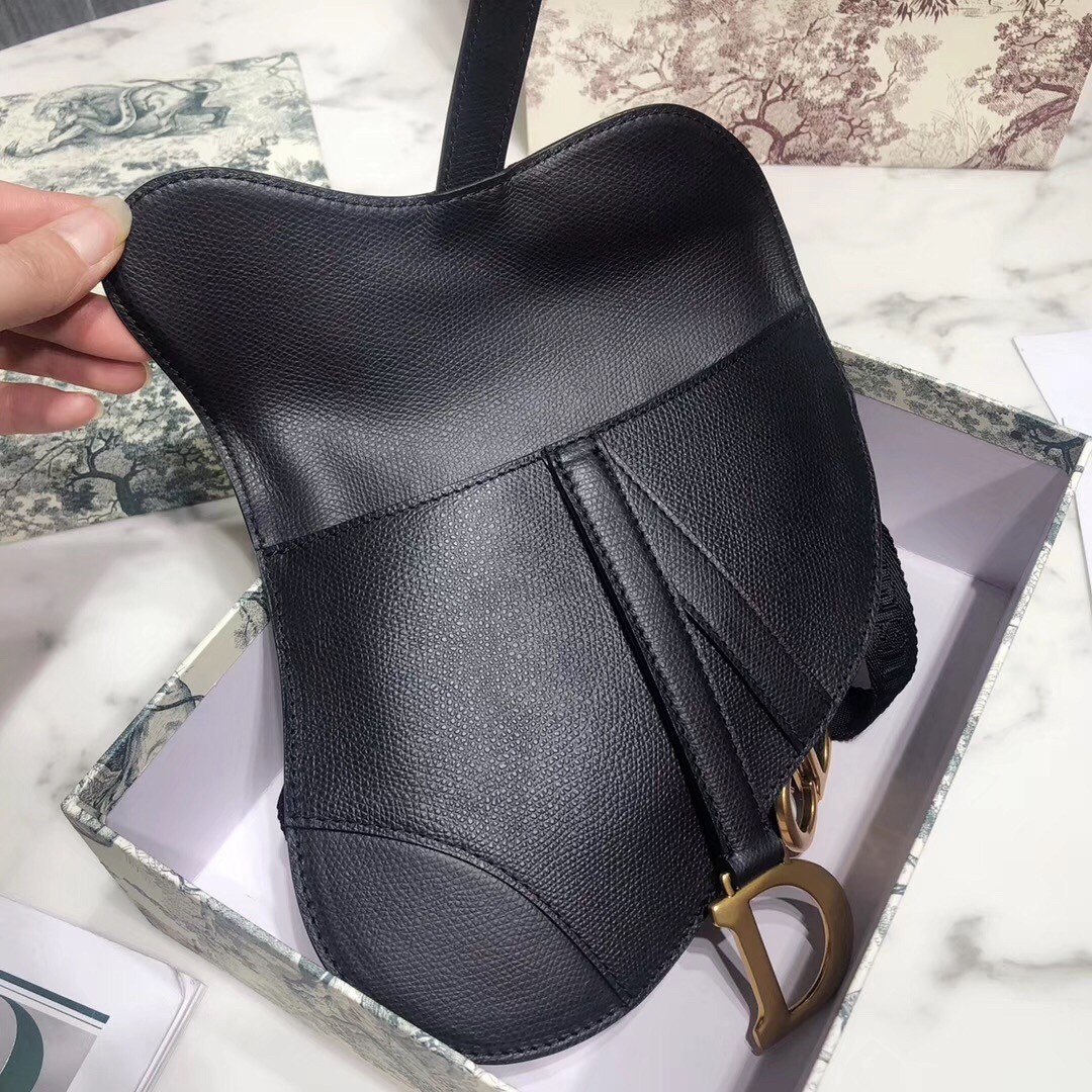 D*or saddle belt bag in black grained calfskin