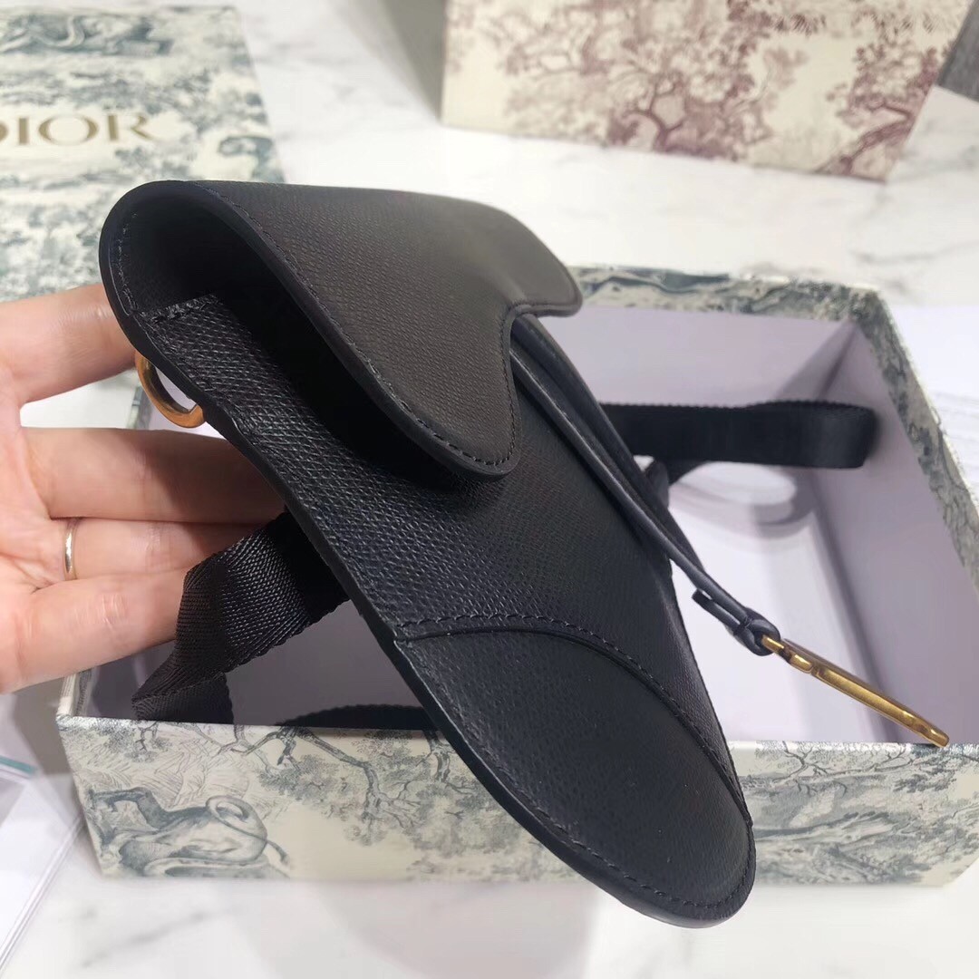 D*or saddle belt bag in black grained calfskin