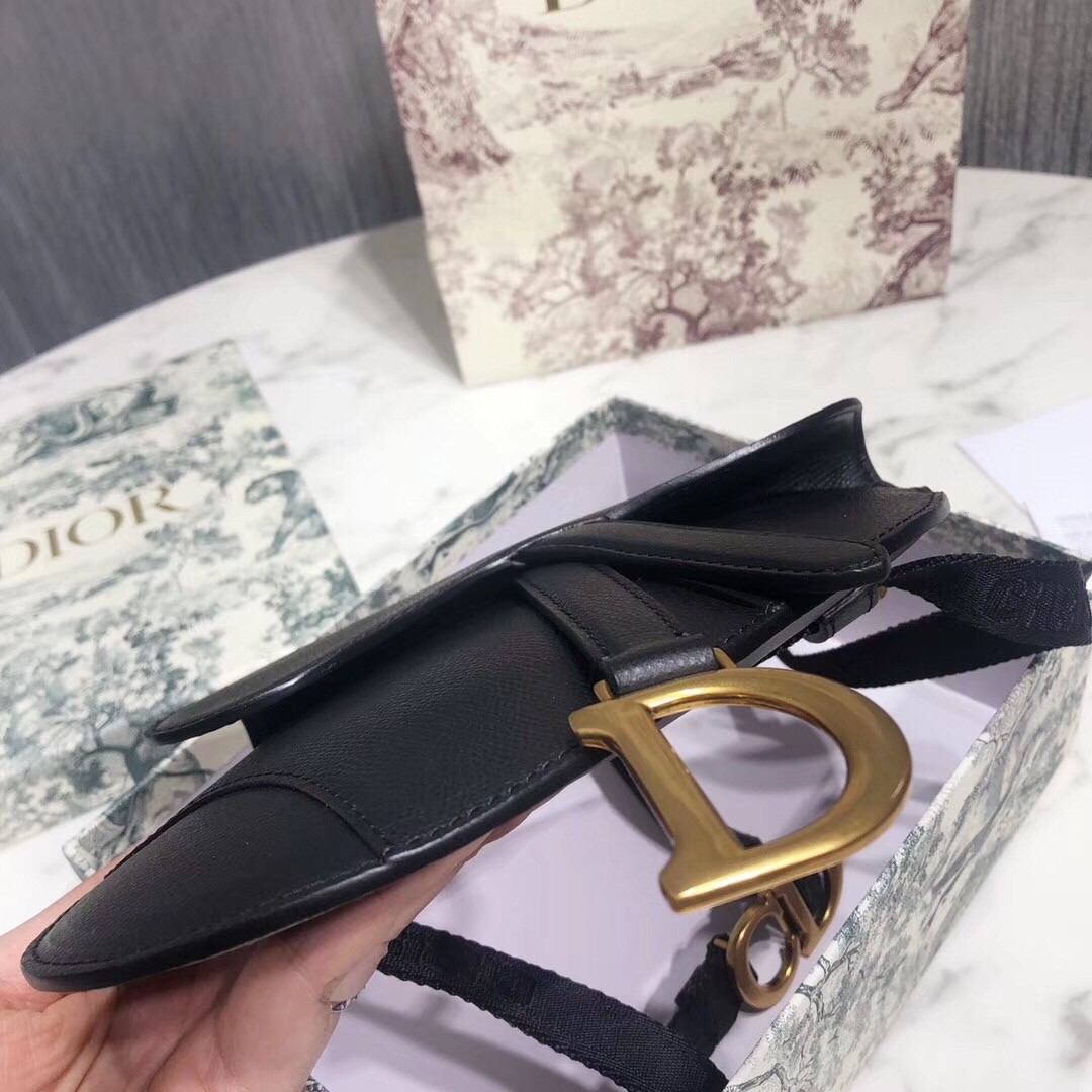 D*or saddle belt bag in black grained calfskin