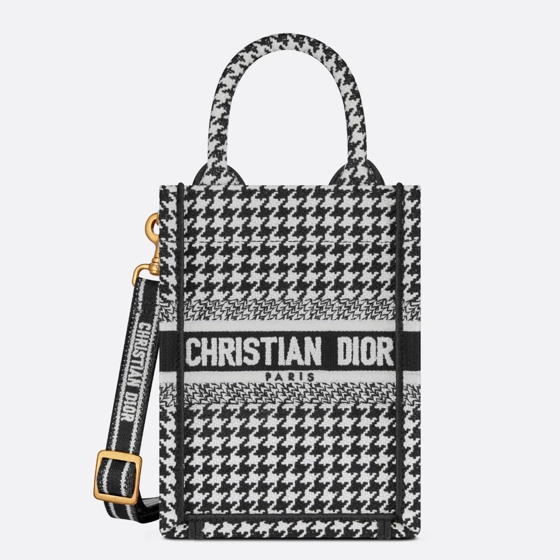 D*or mini book tote phone bag in micro houndstooth embroidery