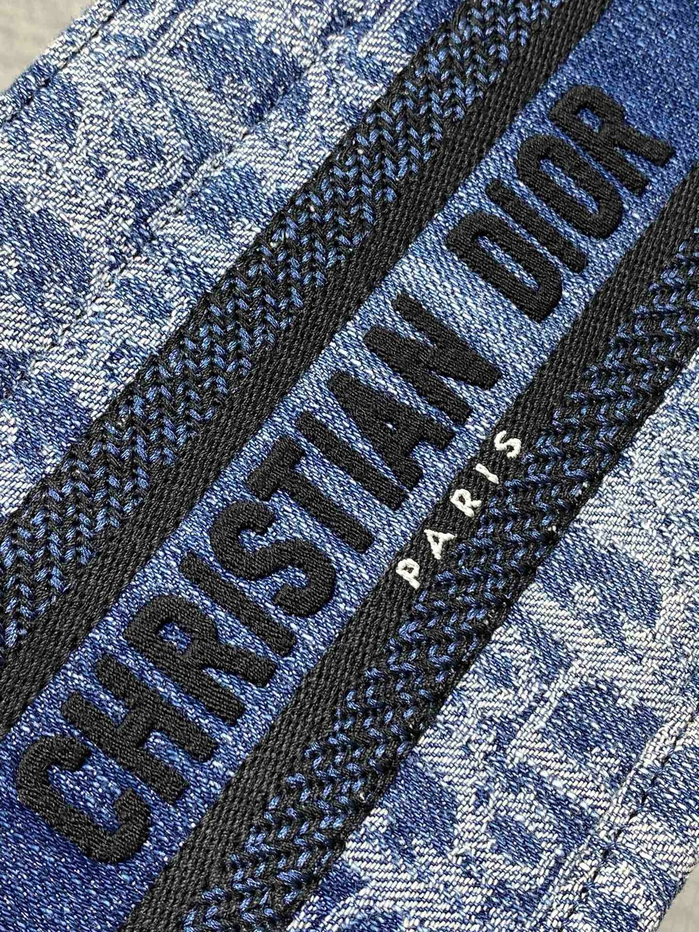 D*or mini book tote with strap in blue denim oblique jacquard