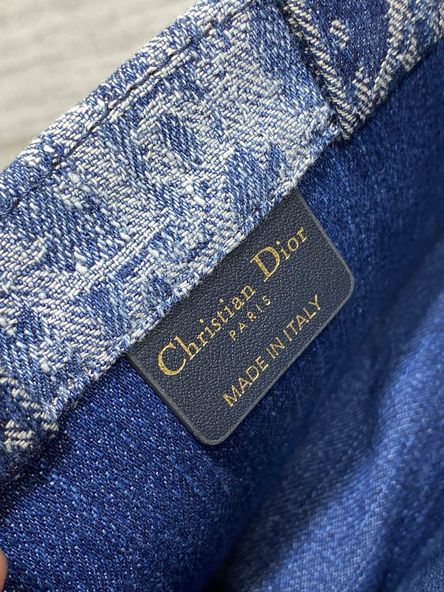 D*or mini book tote with strap in blue denim oblique jacquard