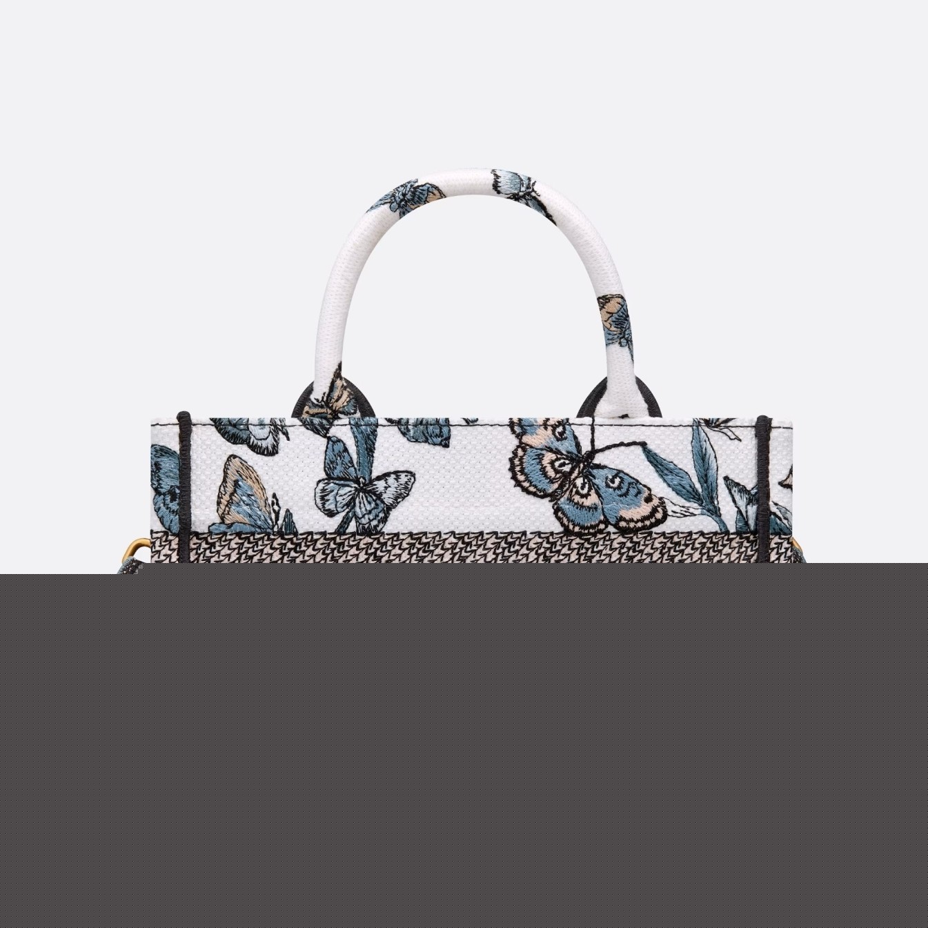 D*or mini book tote with strap in blue toile de jouy mexico embroidery