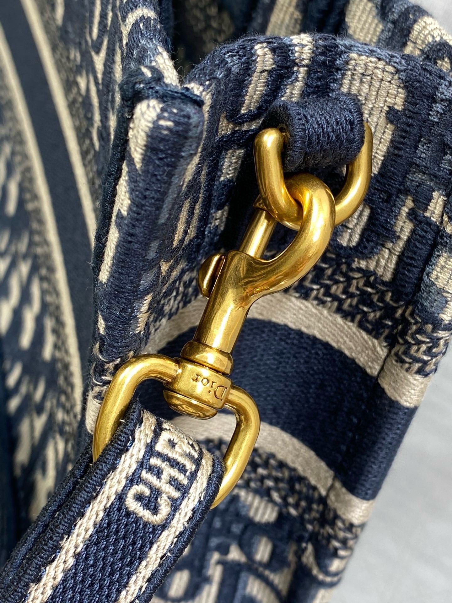D*or mini book tote with strap in blue D*or oblique embroidery