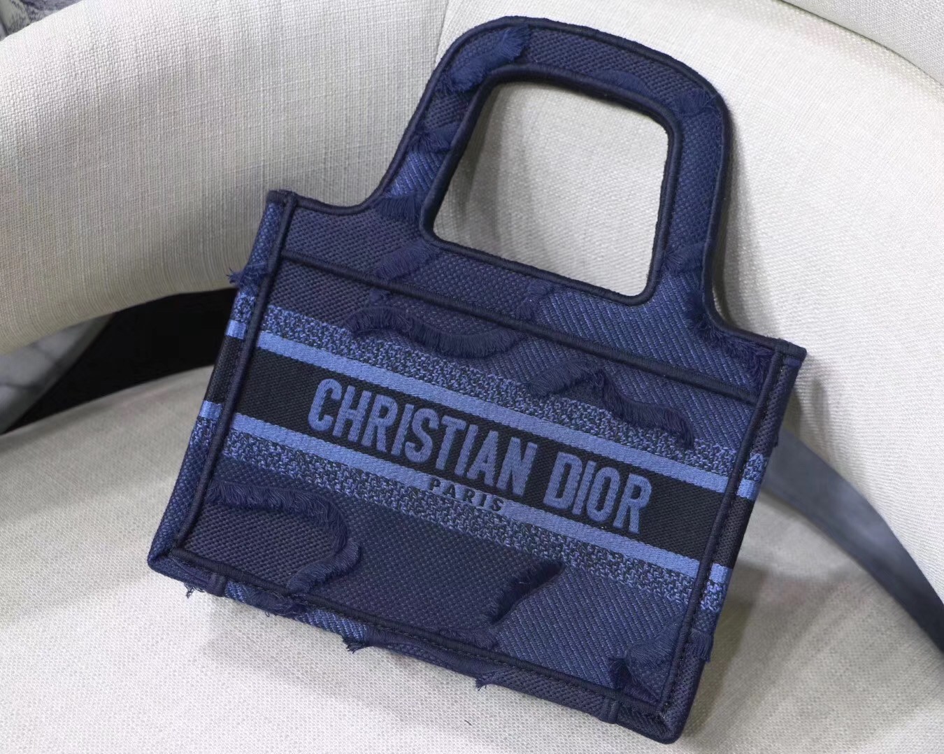 D*or mini book tote bag in blue camouflage canvas
