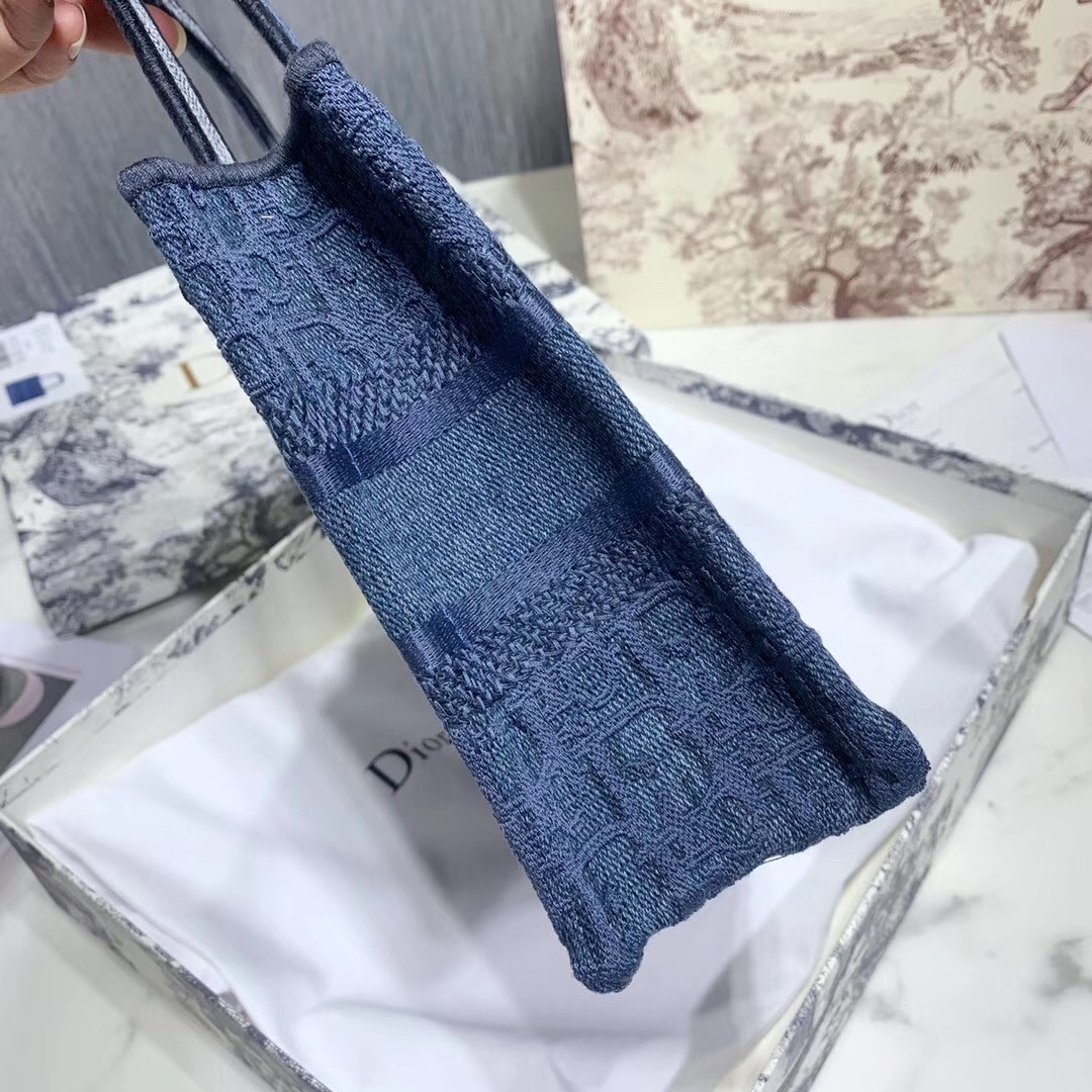 D*or mini book tote bag in denim blue oblique canvas