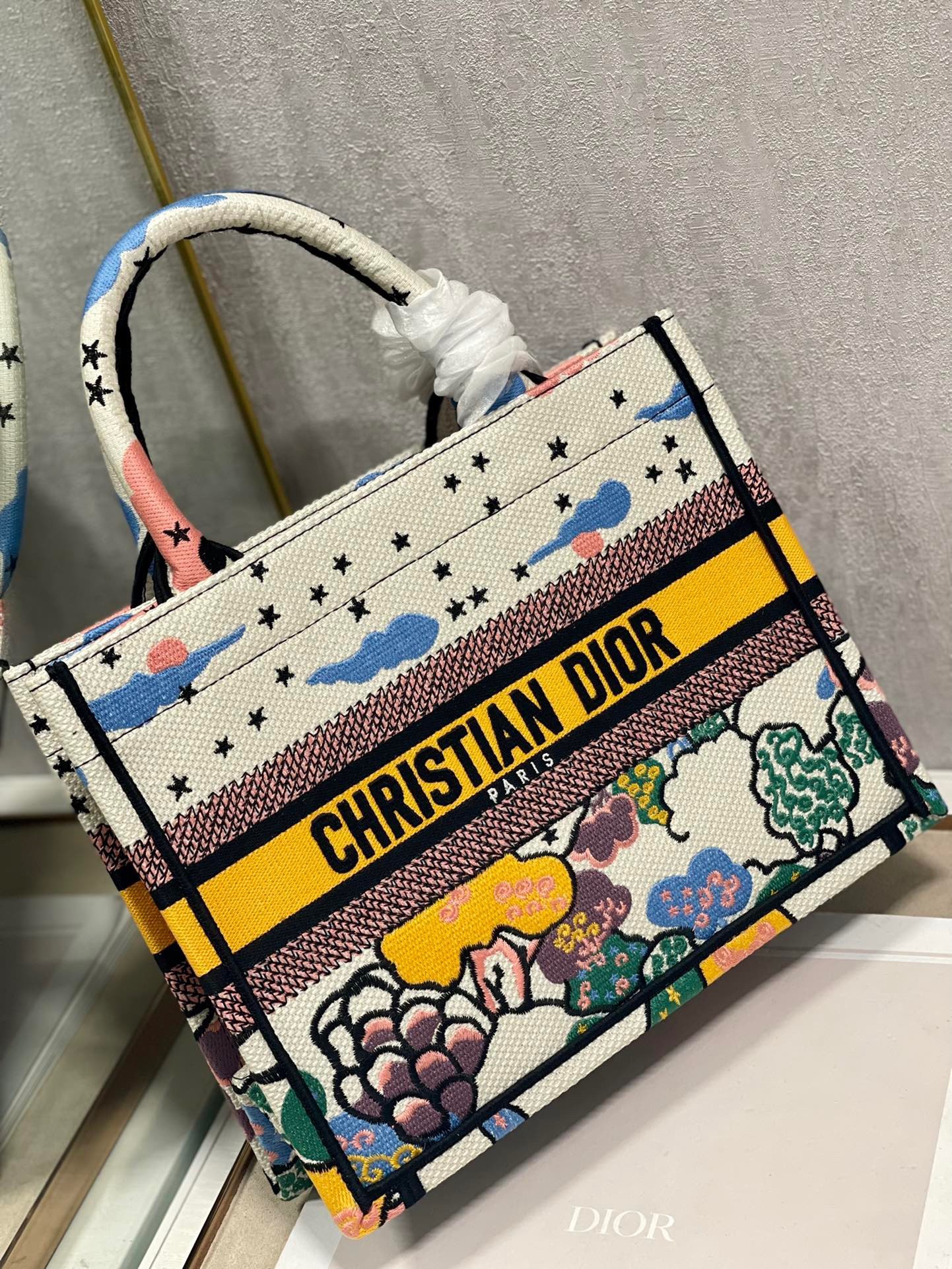 D*or small book tote bag in ciel de reve embroidery