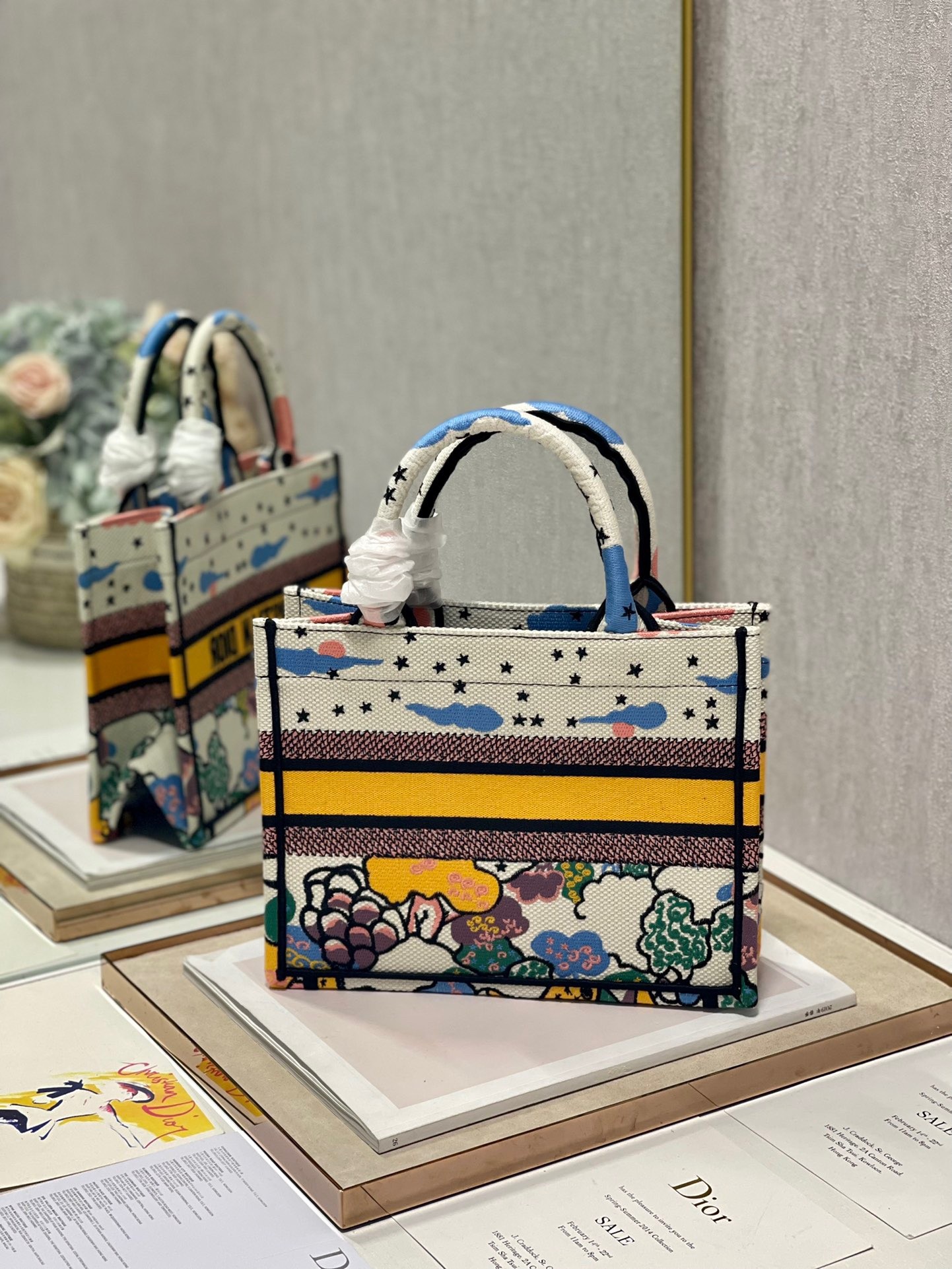 D*or small book tote bag in ciel de reve embroidery