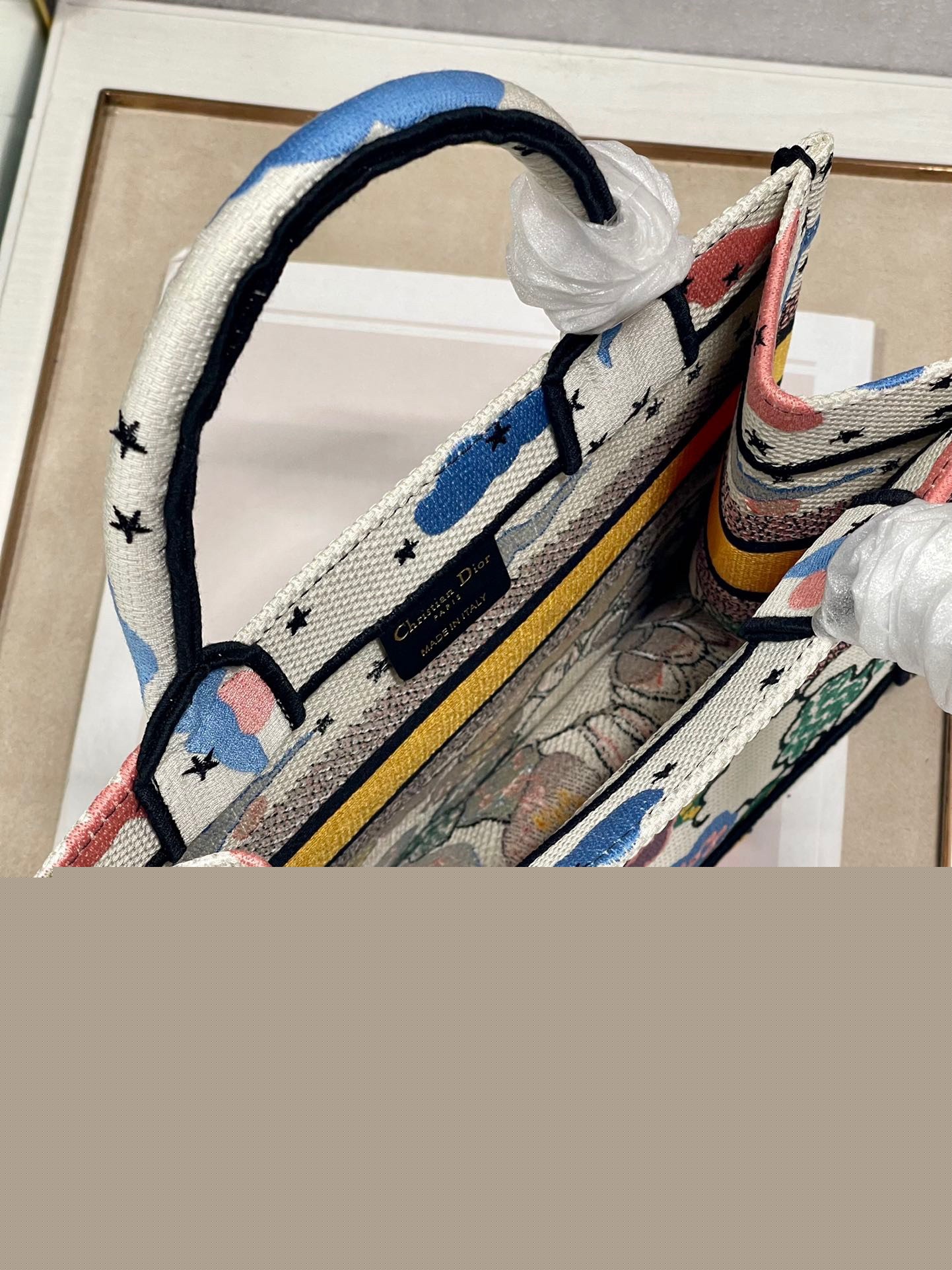 D*or small book tote bag in ciel de reve embroidery