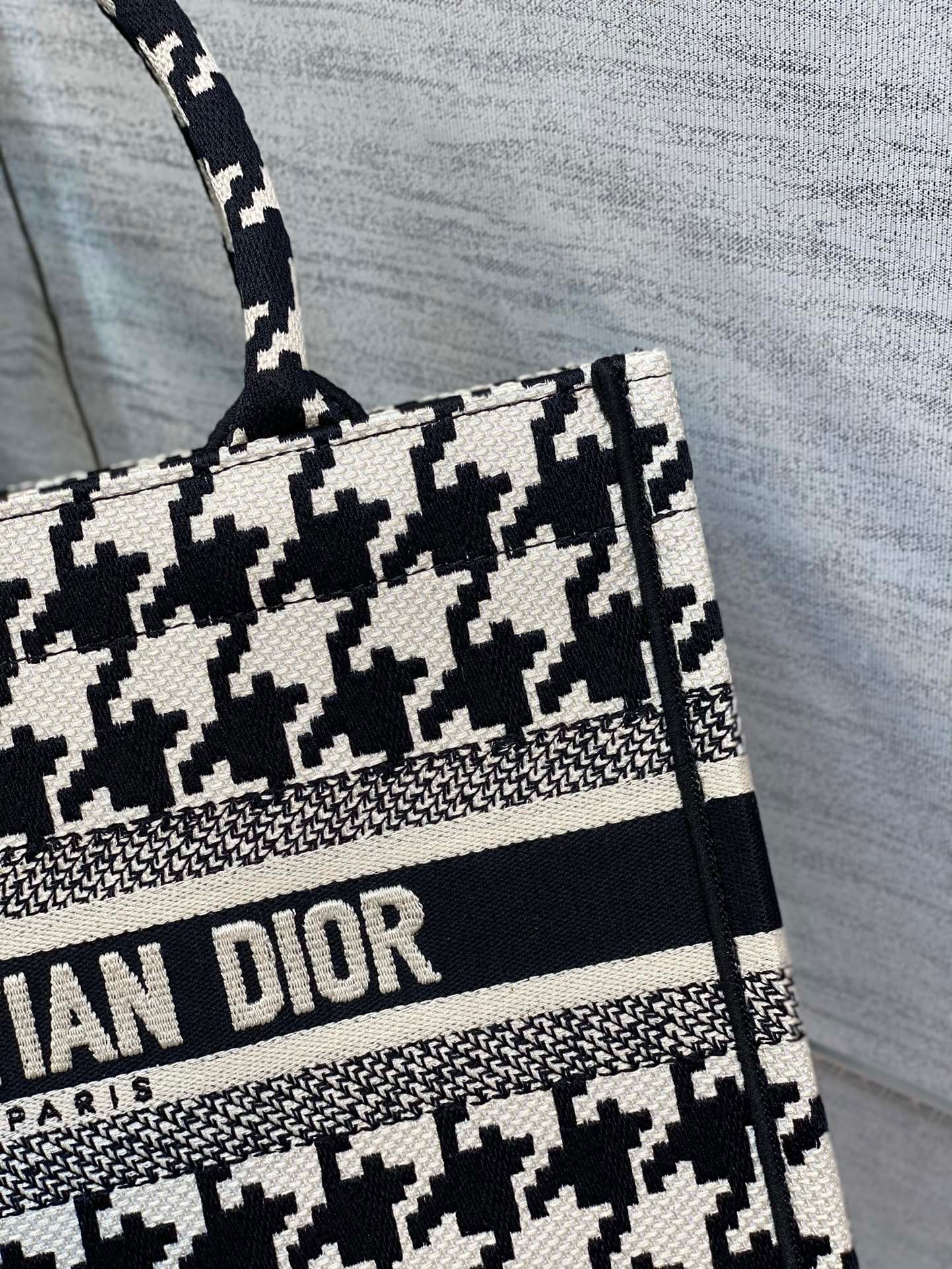 D*or small book tote bag in micro houndstooth embroidery