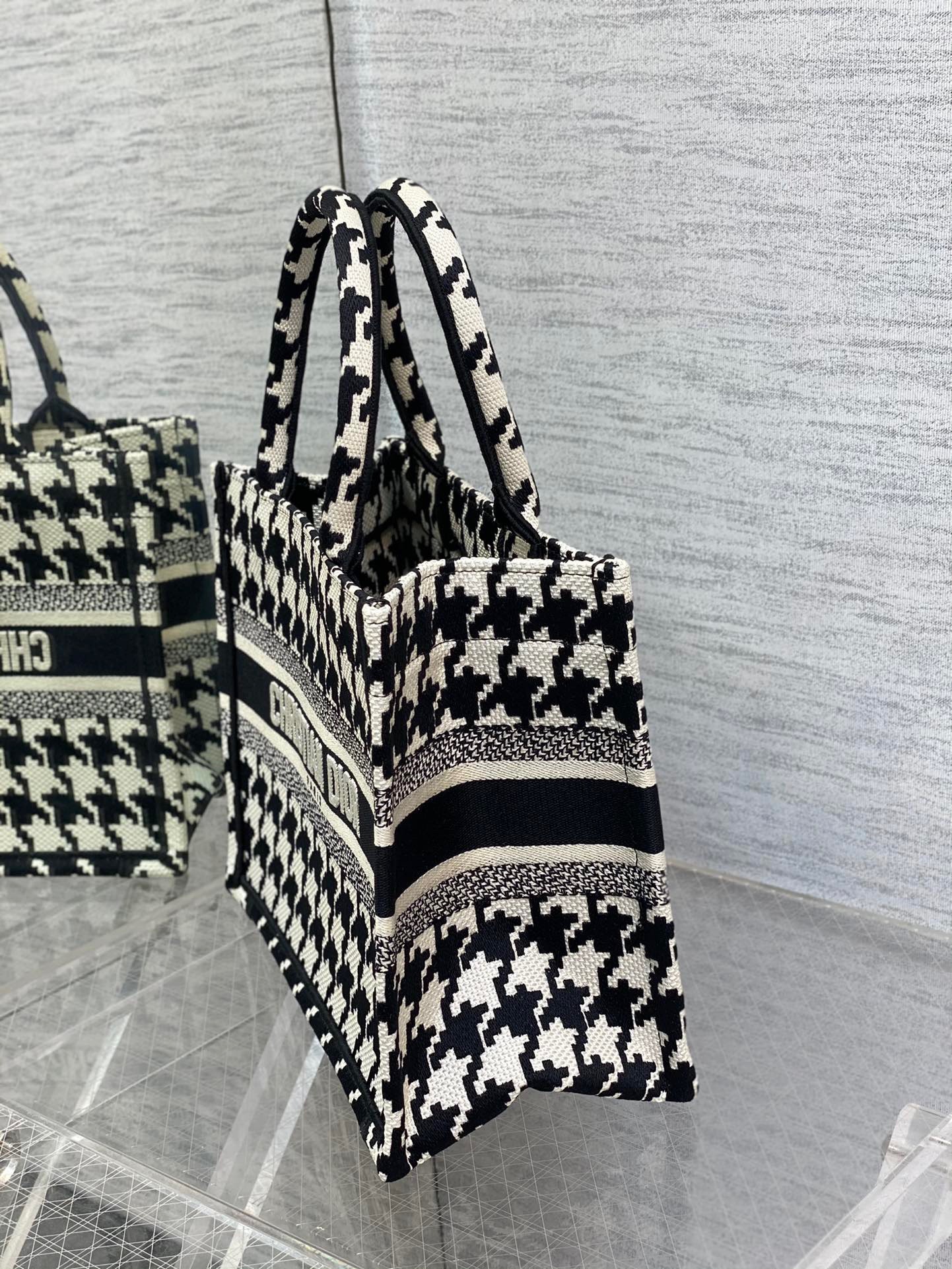 D*or small book tote bag in micro houndstooth embroidery