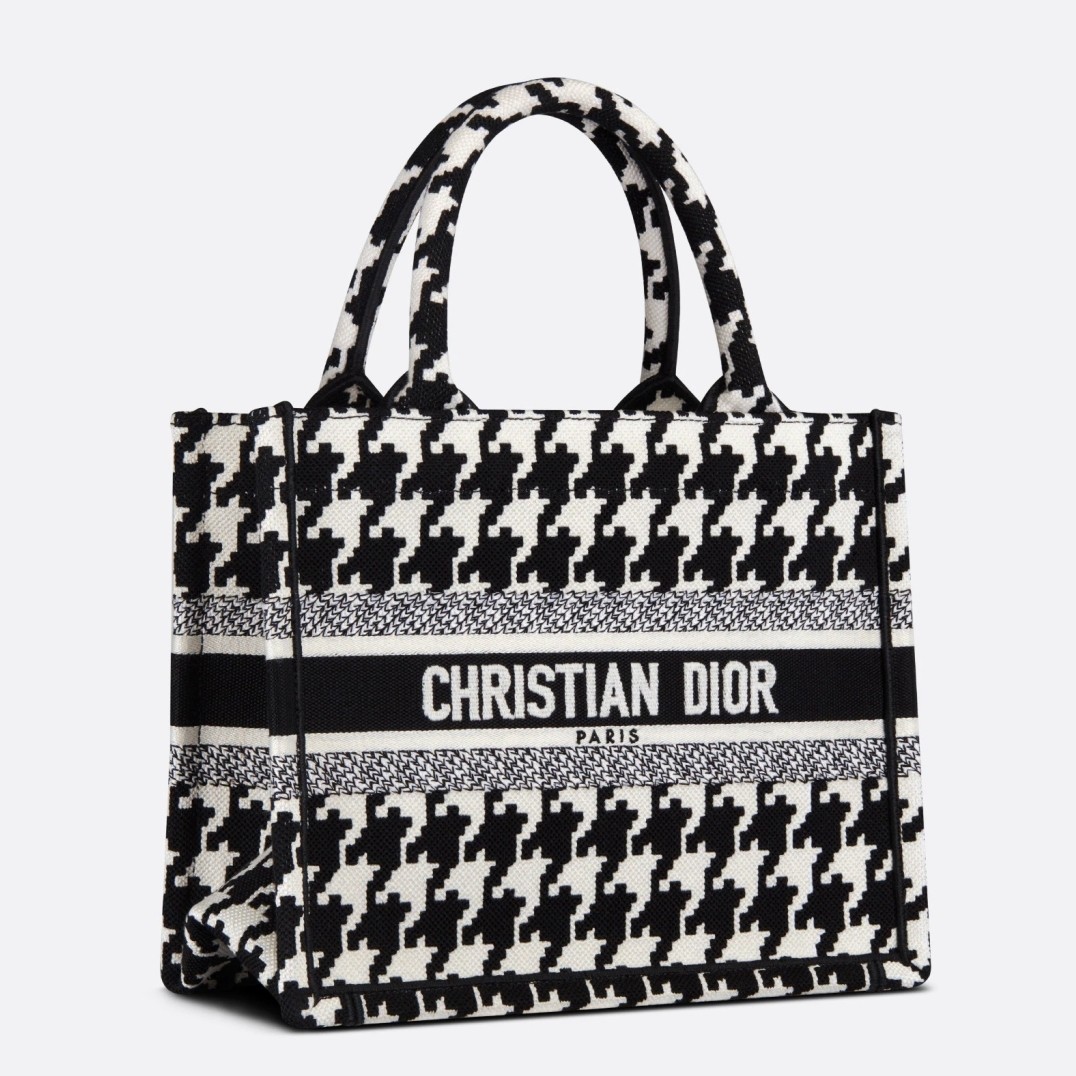 D*or small book tote bag in micro houndstooth embroidery