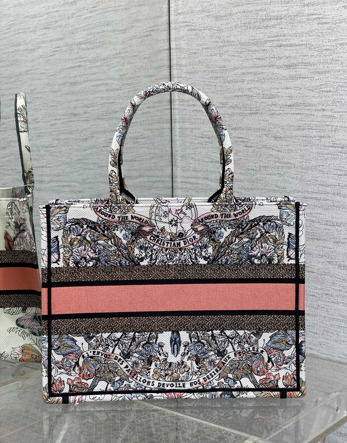 D*or medium book tote bag in butterfly around the world embroidery