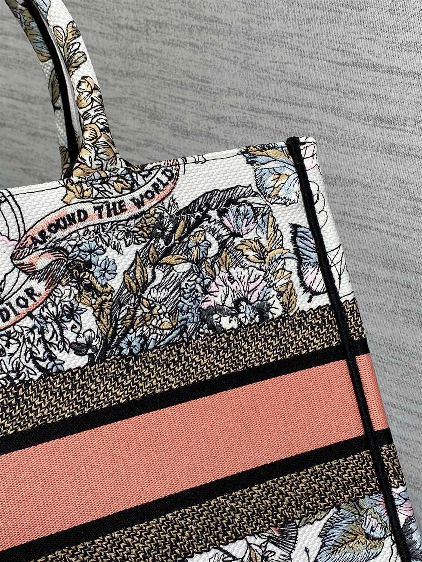 D*or medium book tote bag in butterfly around the world embroidery