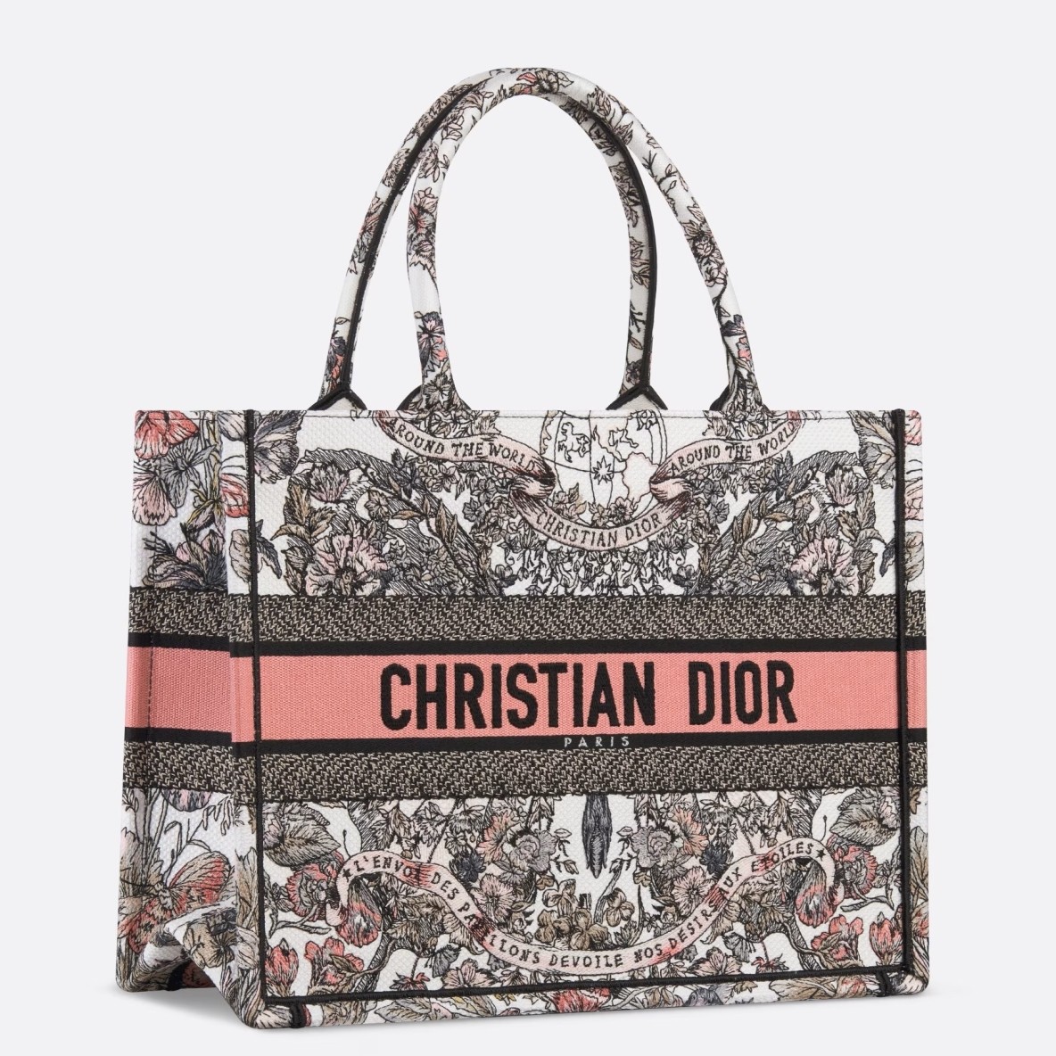 D*or medium book tote bag in butterfly around the world embroidery