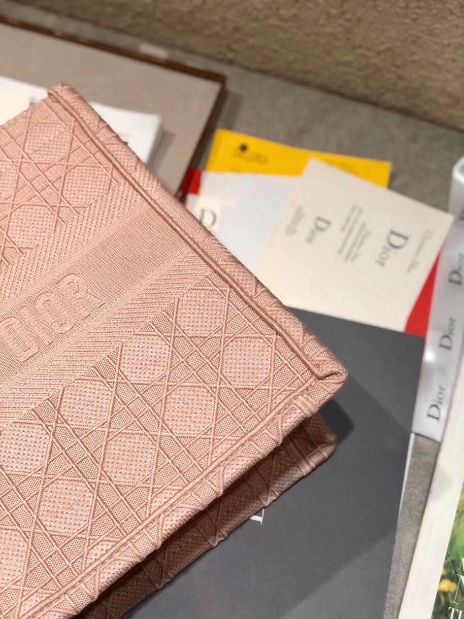 D*or small book tote bag in pink cannage embroidery