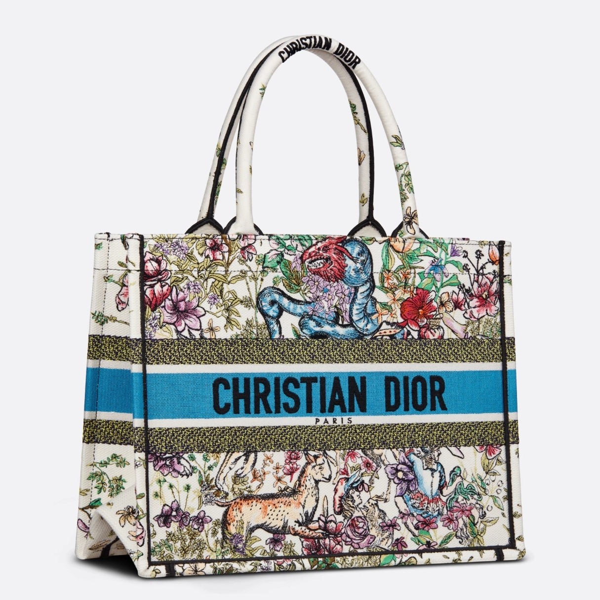 D*or medium book tote in latte d-constellation embroidery