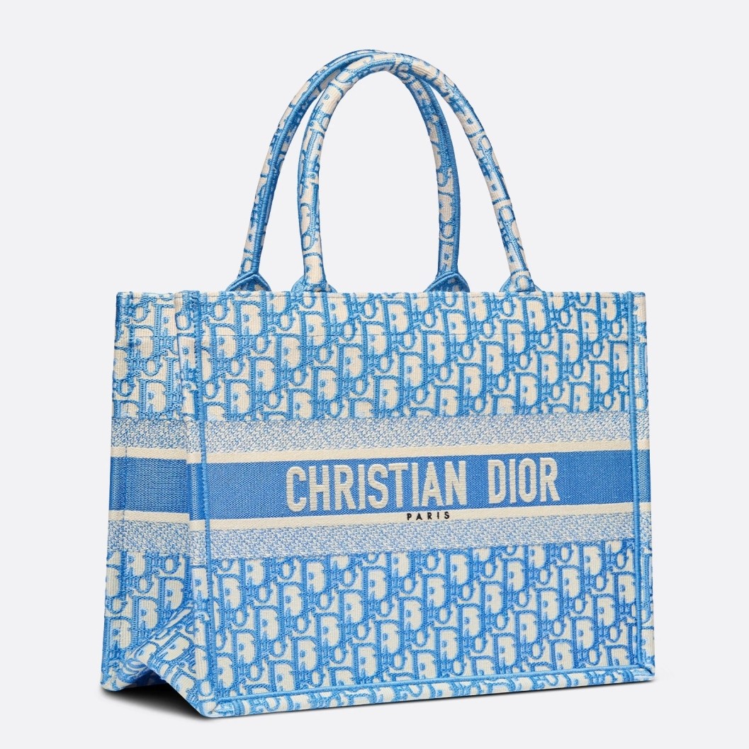 D*or small book tote in cornflower blue D*or oblique embroidery