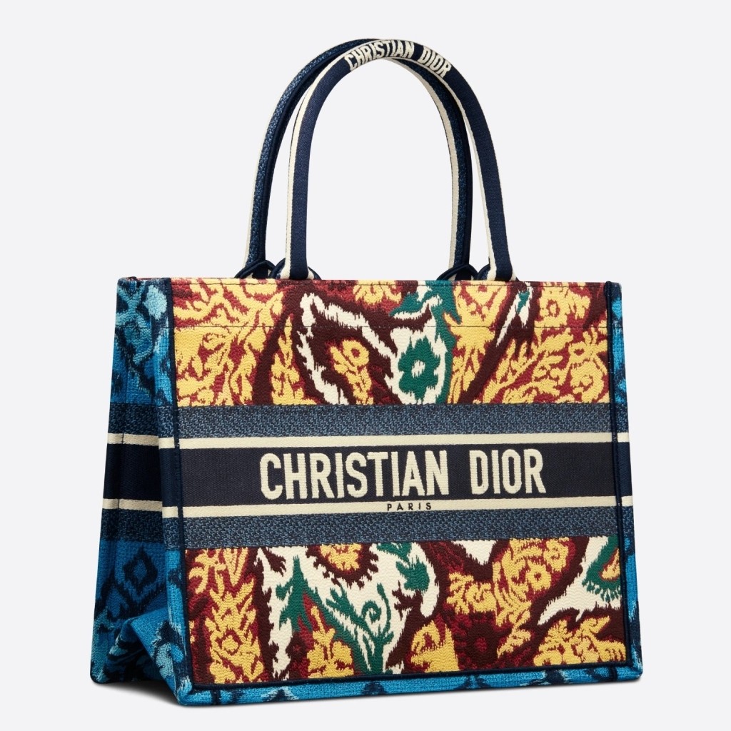 D*or small book tote in blue multicolor D*or paisley embroidery